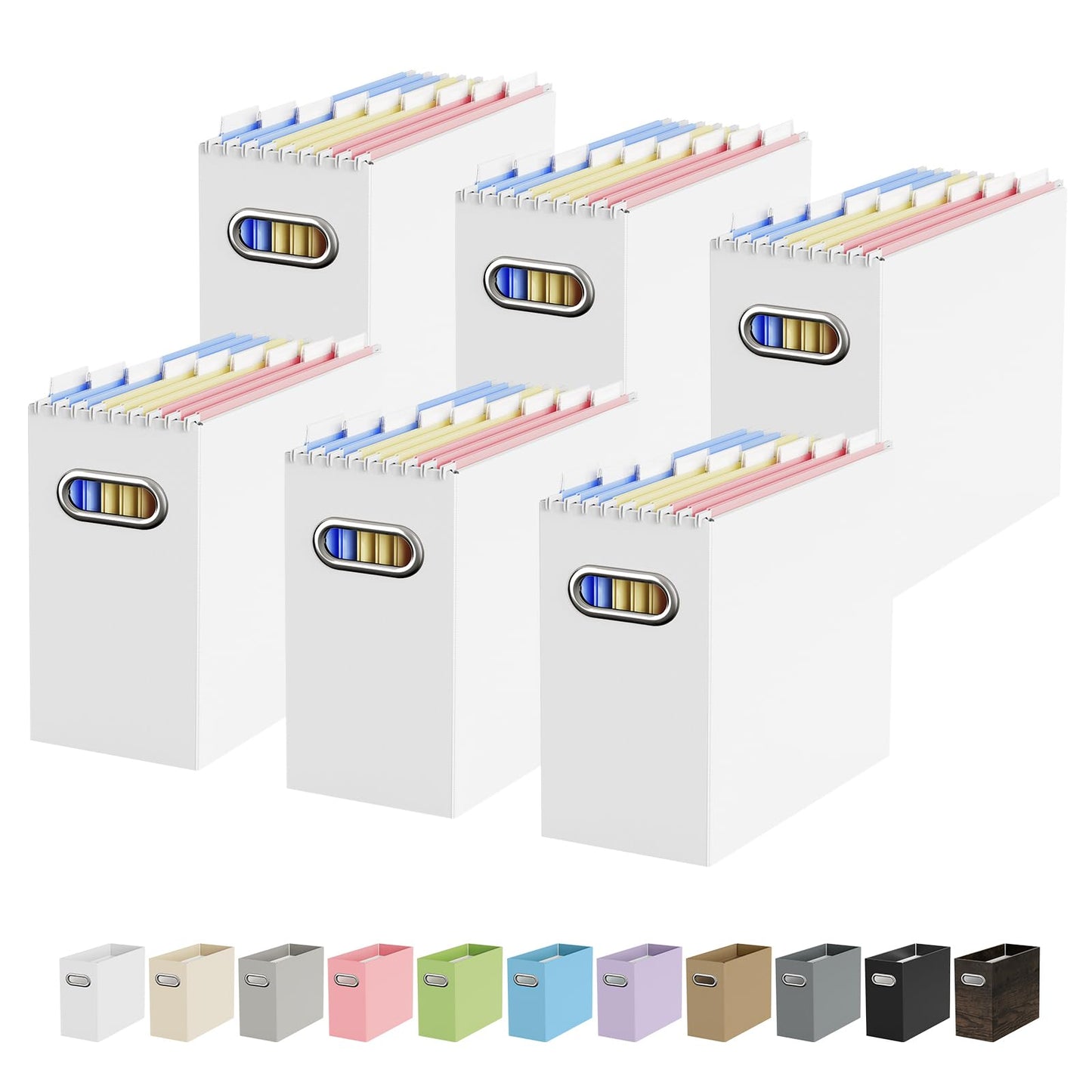 Portable Collapsible Cardboard File Box with Handle for Letter-Size | 4-Pack. Stainless Steel Handle. Label Stickers Included. Fits Letter Folders (Not Included). Home, Office, School, Dorm, Tax.