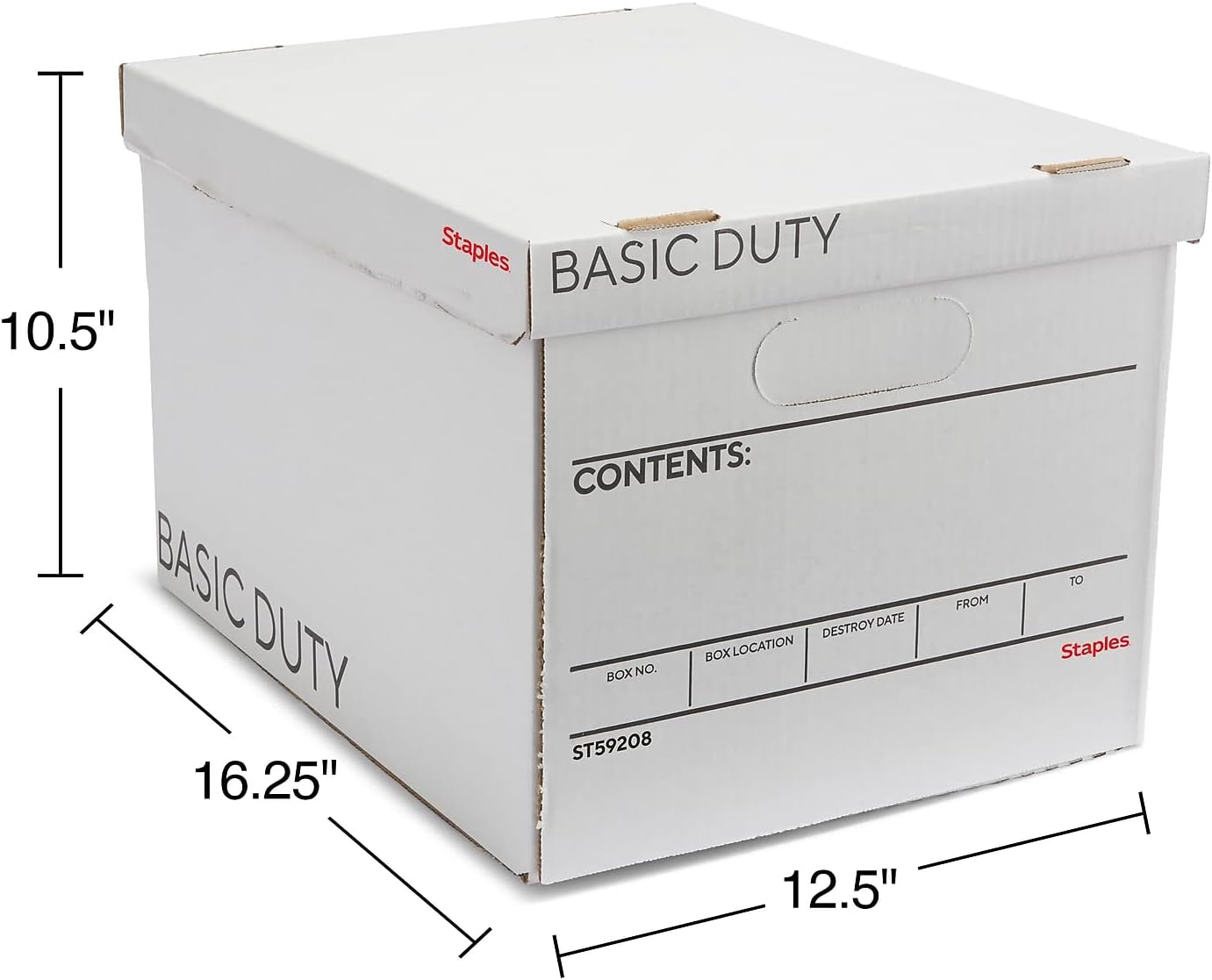 STAPLES Corrugated File Box Lift Off Lid, Letter/Legal Size, White/Black, 10/Pack