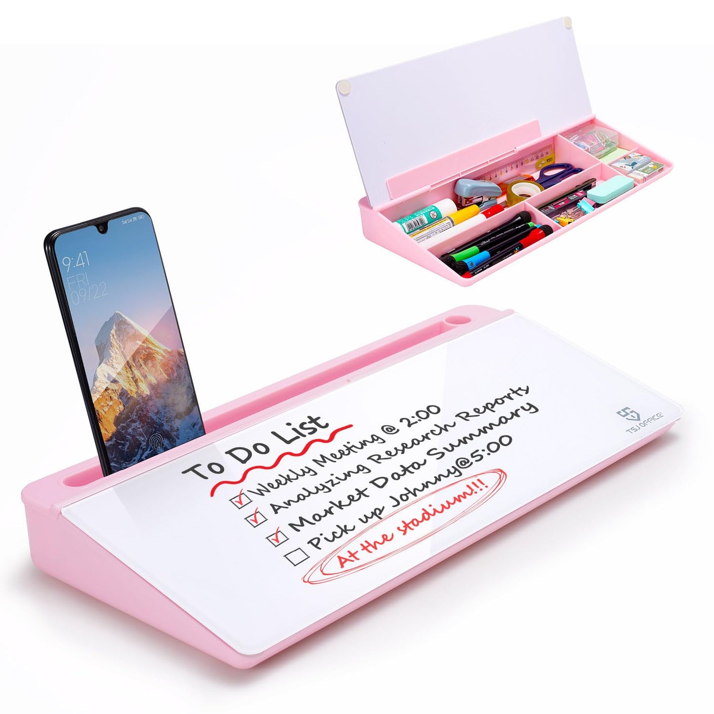 Small Desktop Whiteboard -Glass Dry Erase Board Computer Keyboard Stand White Board Surface Pad with Drawer, Desk Organizers with Accessories for Office, Home, School Supplies - White