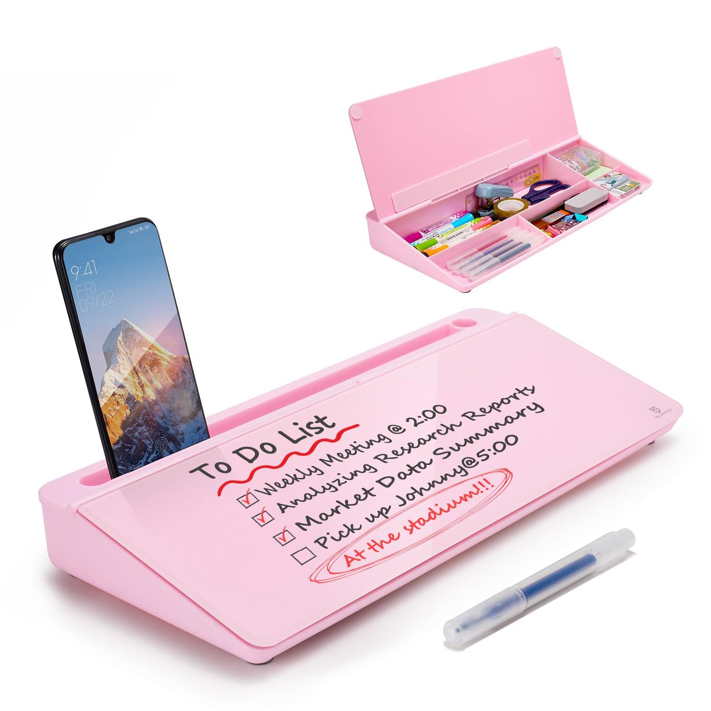 Small Desktop Whiteboard -Glass Dry Erase Board Computer Keyboard Stand White Board Surface Pad with Drawer, Desk Organizers with Accessories for Office, Home, School Supplies - White