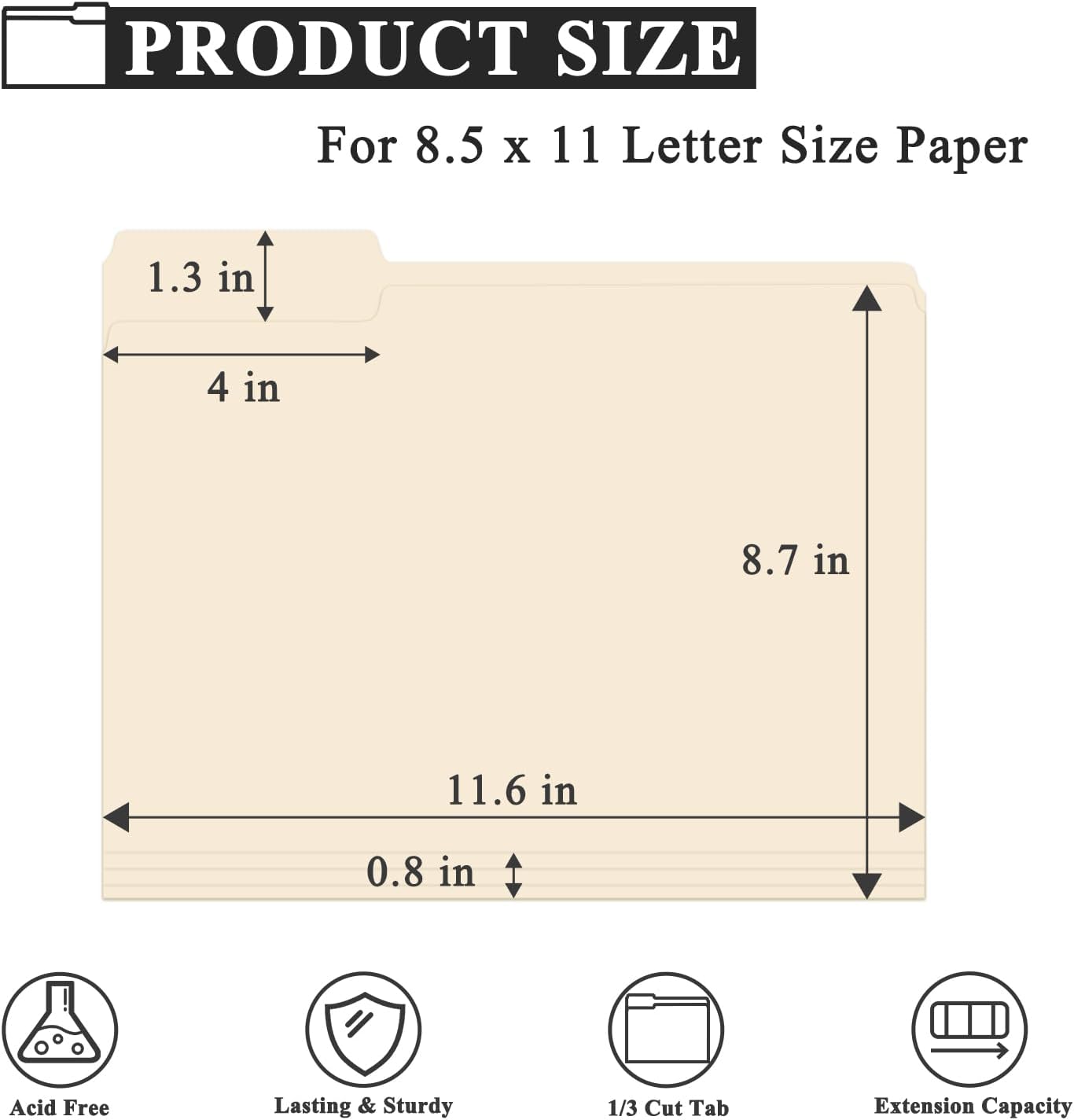 Manilla Folders 8.5 x 11, Manila File Folders 1/3-Cut Letter Size | Manilla File Folders 8.5 x 11 Pack of 100; Filing Folders, Paper Folders for Documents, Business, School and Office Supplies