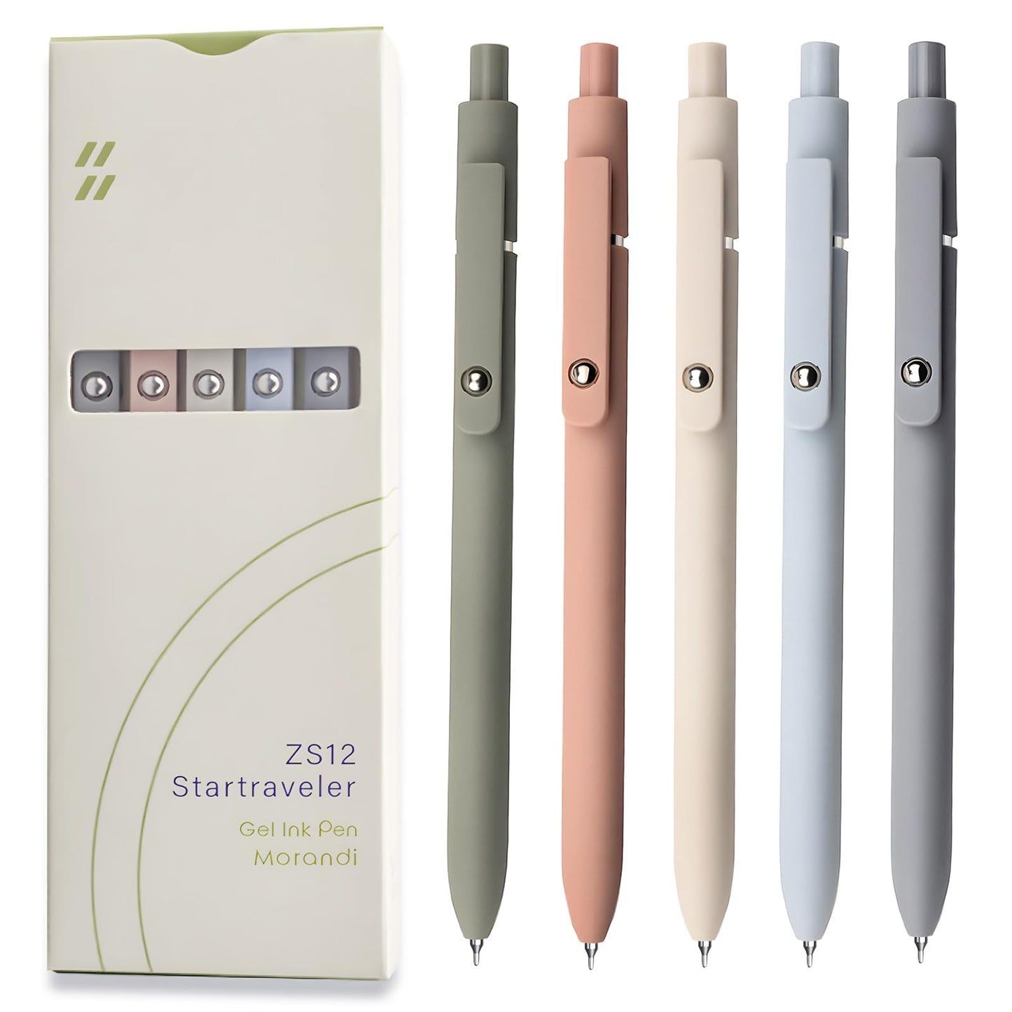 UIXJODO Gel Pens, 5 Pcs 0.5mm Black Ink Pens Fine Point Smooth Writing Pens with Silicone Grip, High-End Series Metal Clip Retractable Pens for Journaling Note Taking (Vintage)