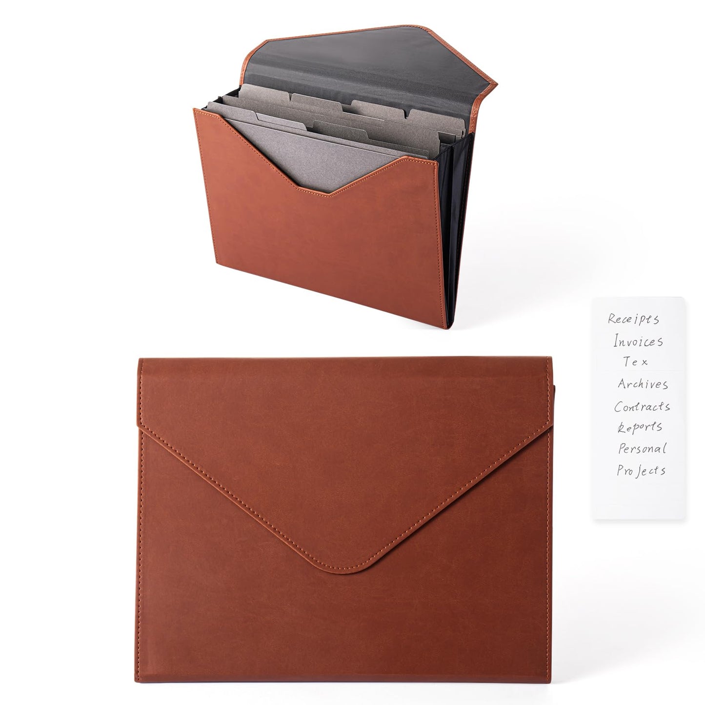 PU Leather Heavy-Duty Expanding File Folder, A5/US Letter Size Document Organizer with 8 Paper File Folder, 4-1/2 Inch Expansion, Grey – for Office, Auto Shop, School Paperwork.