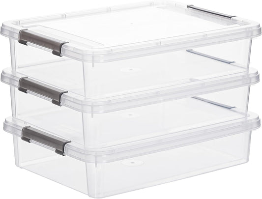 Citylife 3 PCS Plastic Storage Bins with Latching Lids Portable Project Case Clear File Box Stackable Storage Containers for Organizing A4 Paper, Photo, Document, Scrapbook