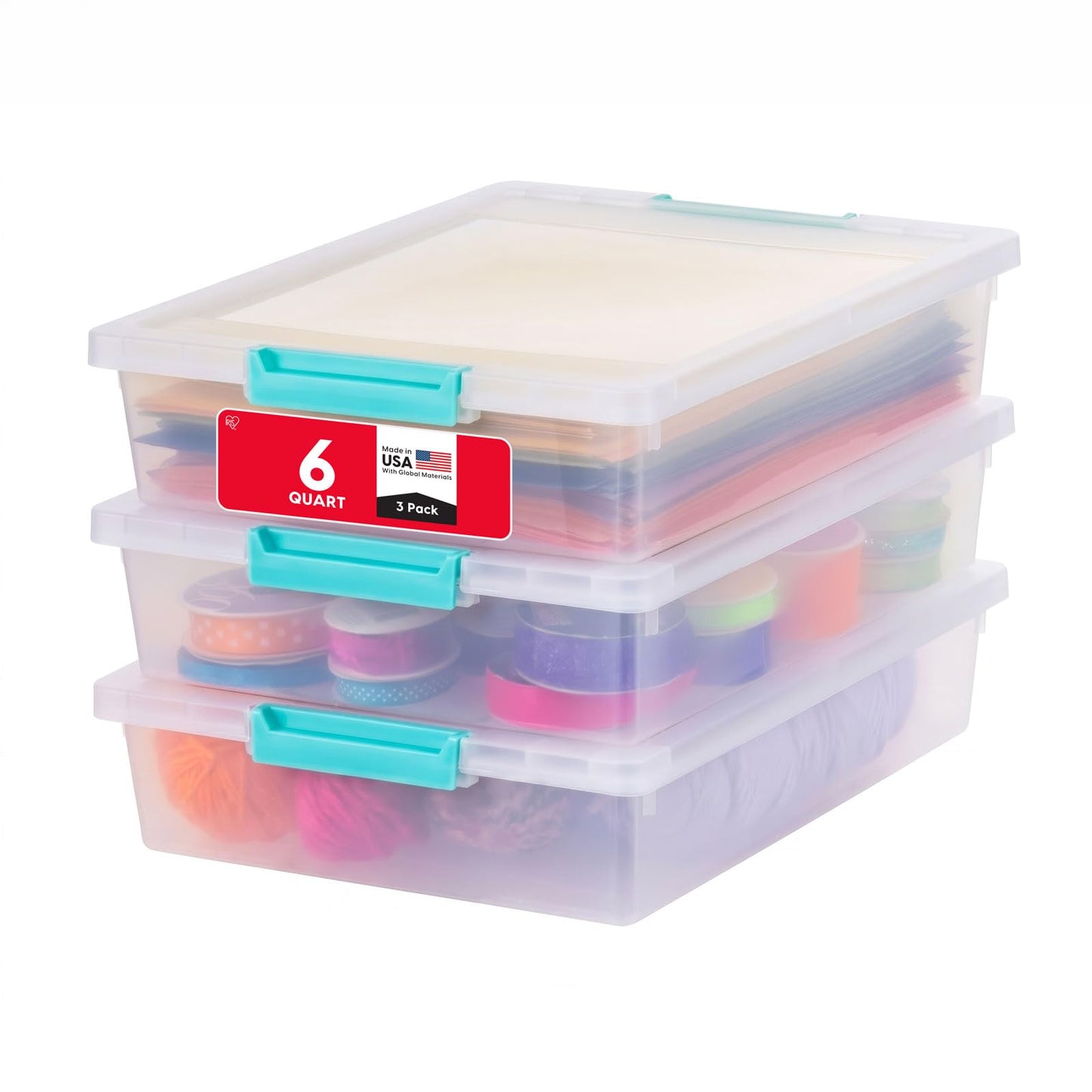 IRIS USA Storage Bins with Lids |Made in USA| 12 Qt - (4-Pack) - Clear | Sensory Craft Organizers, Plastic Clip Box Totes, Flat Containers for Organizing Paper, Office, Art & Study Supplies