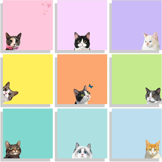 9 Pads Cute Sticky Notes Set, 3" x 3" Black Cat Self Stick Notepads, Funny Sticky Notes Set, Cat Stationery, Kawaii Adhesive Memo Pads, Cat Lover Gifts, Office Decor Desk Accessories, School Supplies