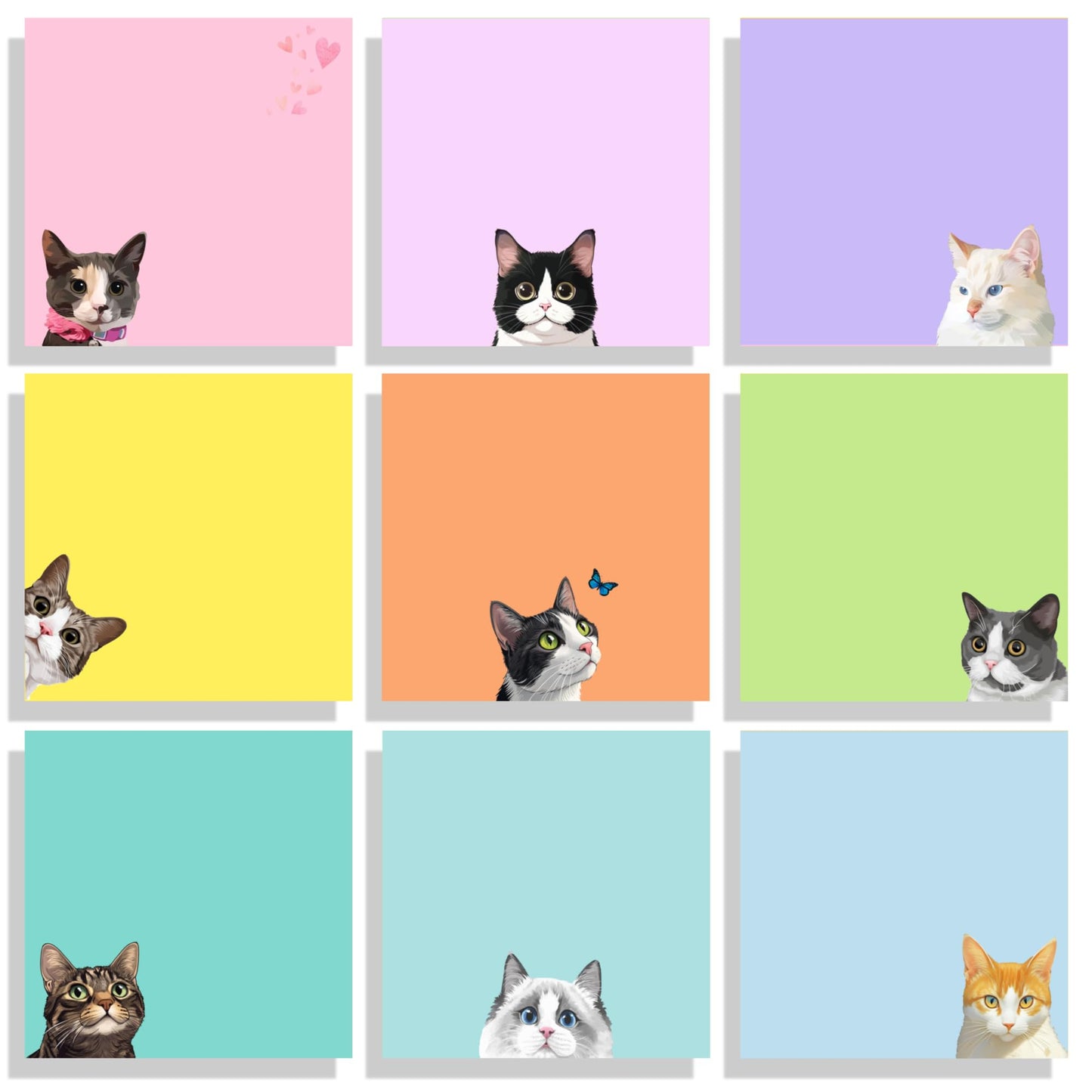 9 Pads Cute Sticky Notes Set, 3" x 3" Black Cat Self Stick Notepads, Funny Sticky Notes Set, Cat Stationery, Kawaii Adhesive Memo Pads, Cat Lover Gifts, Office Decor Desk Accessories, School Supplies