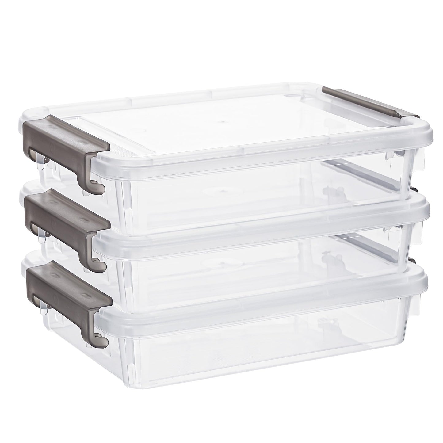 Citylife 3 PCS Plastic Storage Bins with Latching Lids Portable Project Case Clear File Box Stackable Storage Containers for Organizing A4 Paper, Photo, Document, Scrapbook