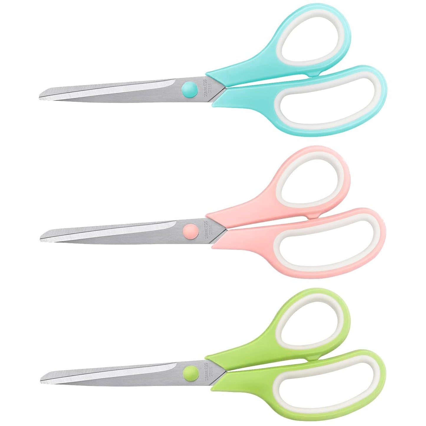 LONGKEY 8.5" Pastel Scissors 3-Pack, Ultra Sharp Stainless Steel | All Purpose Scissors for Office Home School, Soft Comfort-Grip Right/Left Hand