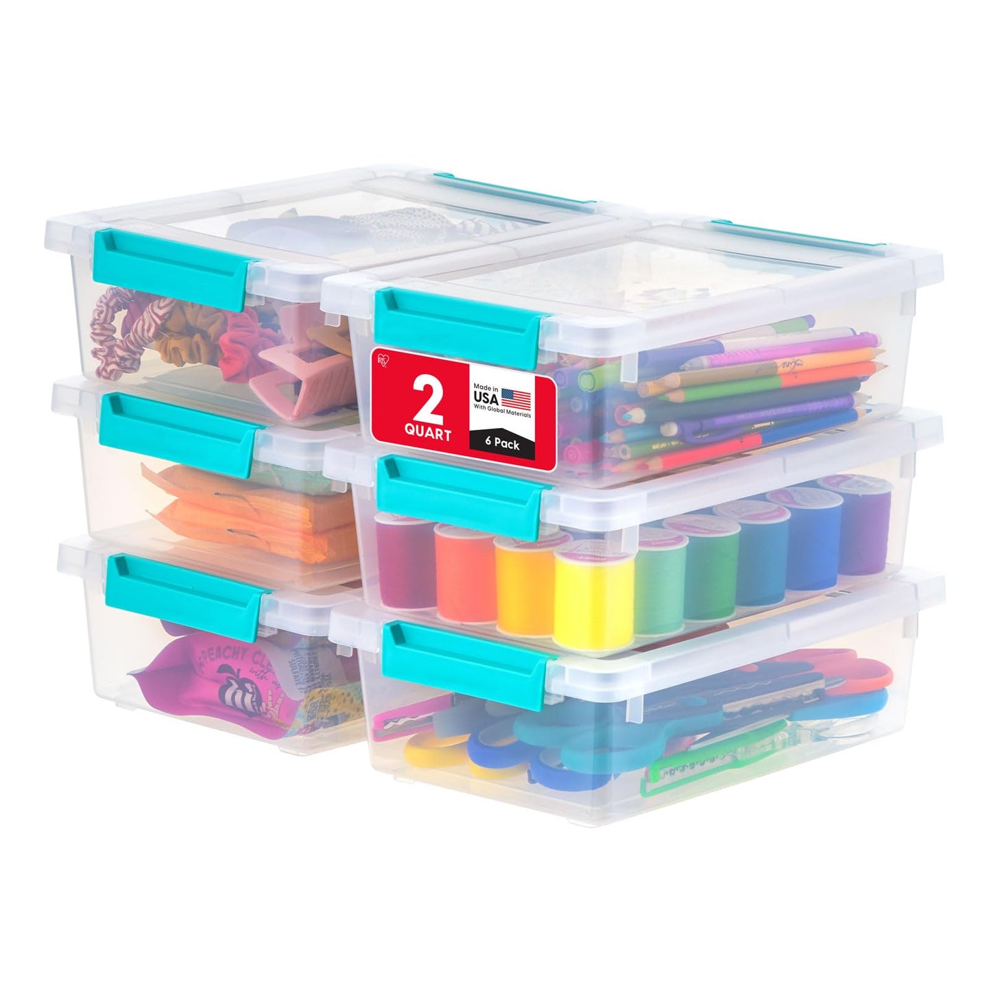 IRIS USA Storage Bins with Lids |Made in USA| 12 Qt - (4-Pack) - Clear | Sensory Craft Organizers, Plastic Clip Box Totes, Flat Containers for Organizing Paper, Office, Art & Study Supplies