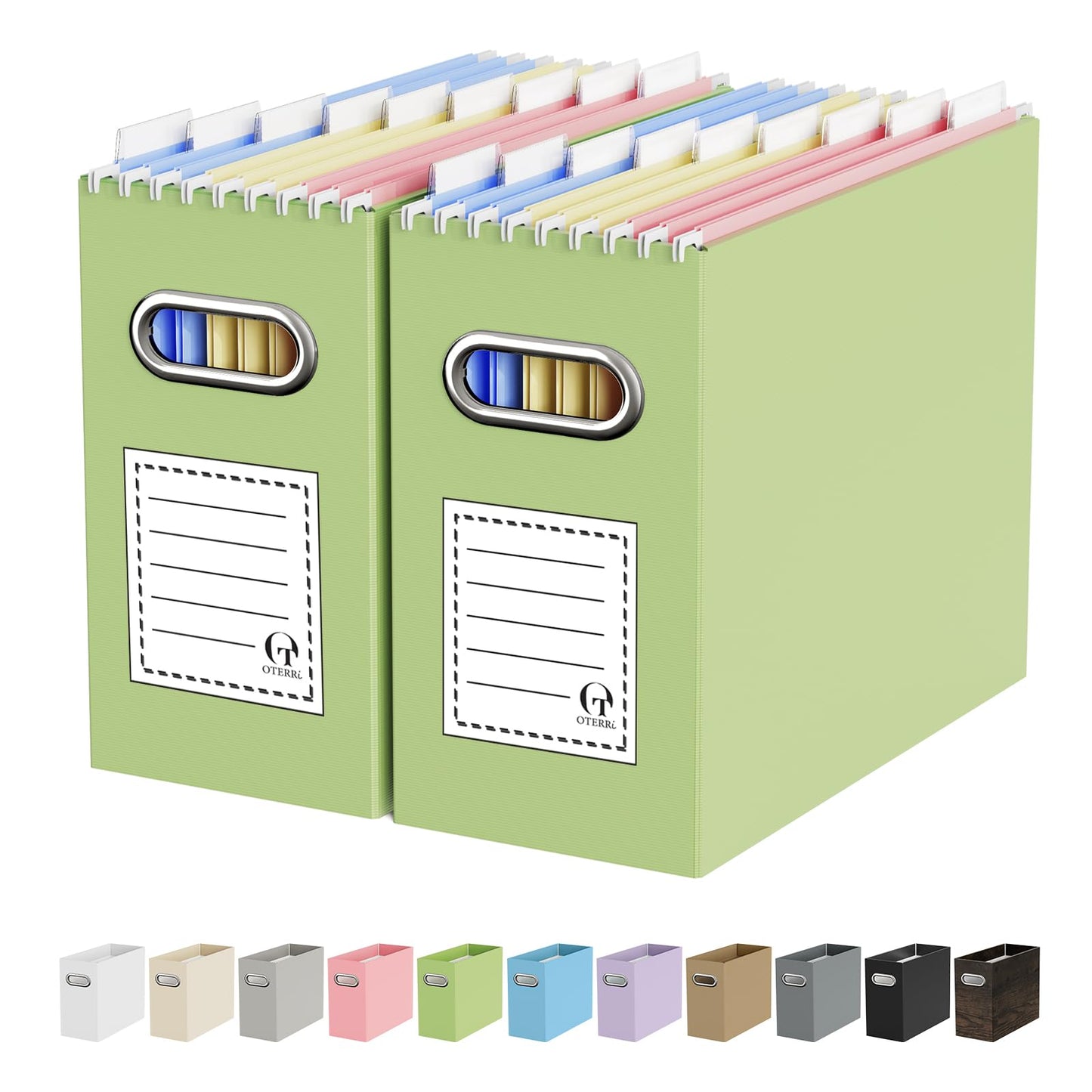 Portable Collapsible Cardboard File Box with Handle for Letter-Size | 4-Pack. Stainless Steel Handle. Label Stickers Included. Fits Letter Folders (Not Included). Home, Office, School, Dorm, Tax.