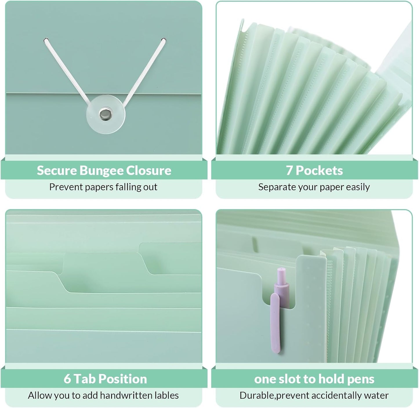 SKYDUE Accordion File Organizer, Expanding File Folder with 7 Pockets, Portable Receipt Paper Bill Document Organizer, Letter/A4 Size Filing Folder School Office Supplies, TurquoiseGreen