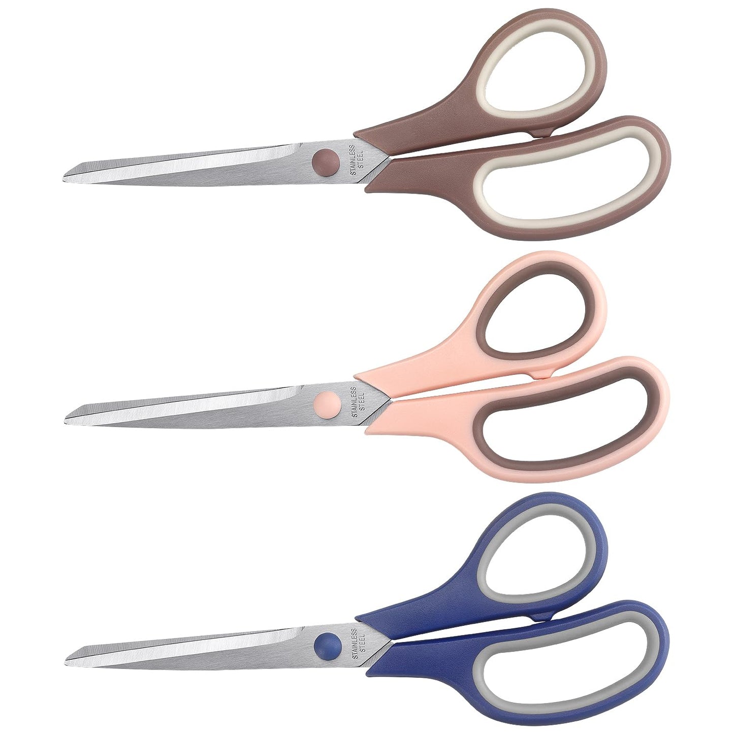 LONGKEY 8.5" Pastel Scissors 3-Pack, Ultra Sharp Stainless Steel | All Purpose Scissors for Office Home School, Soft Comfort-Grip Right/Left Hand