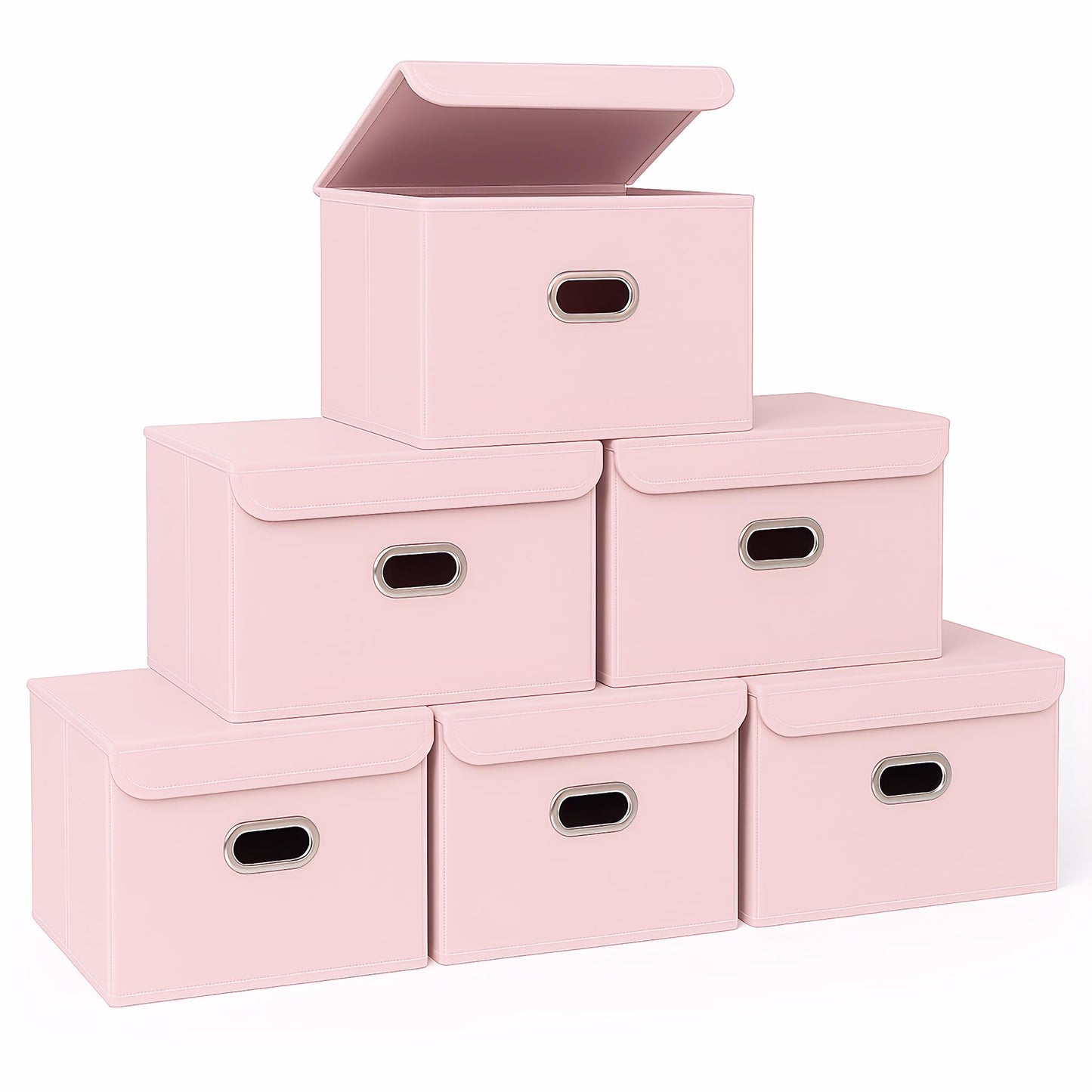 STOREONE Fabric Storage Cube Bins Foldable Organizer Container Collapsible Basket with Lids and Metal Handles, for Home, Bedroom, Closet (Black, 3 Pcs)