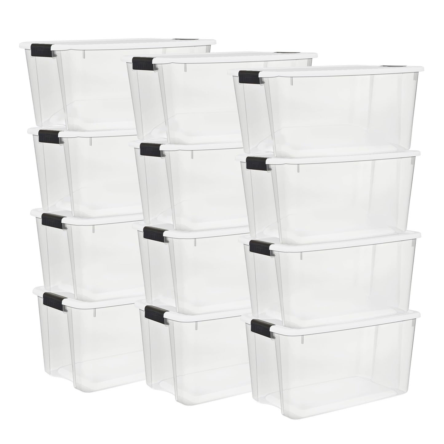 Sterilite 4 Pack Ultra Latching Box, Storage Bins with Lids, Clear Plastic, 70 Quart - Heavy-Duty Organizing Containers for Closet, Bathroom, and Office