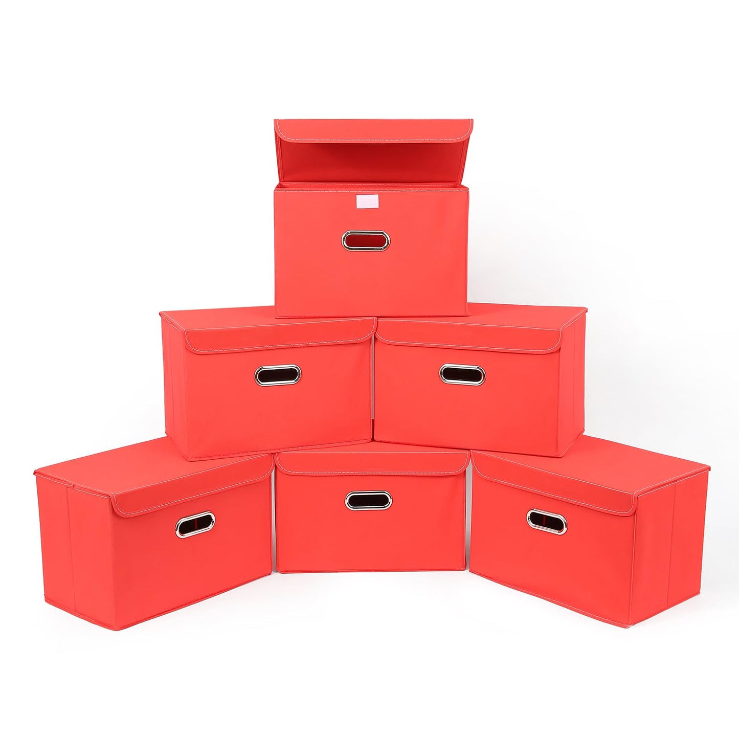 STOREONE Fabric Storage Cube Bins Foldable Organizer Container Collapsible Basket with Lids and Metal Handles, for Home, Bedroom, Closet (Black, 3 Pcs)