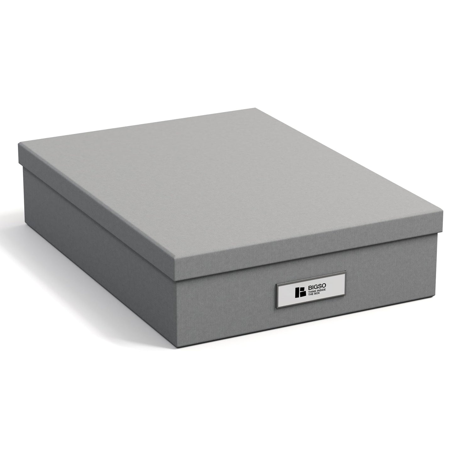 Bigso Oskar Fiberboard Label Frame Document Letter Box - File Organizer Box for Important Paperwork - Durable Document Storage with a Lid & Metal Label Window - 3.3 in x 10.2 in x 13.8 in - White