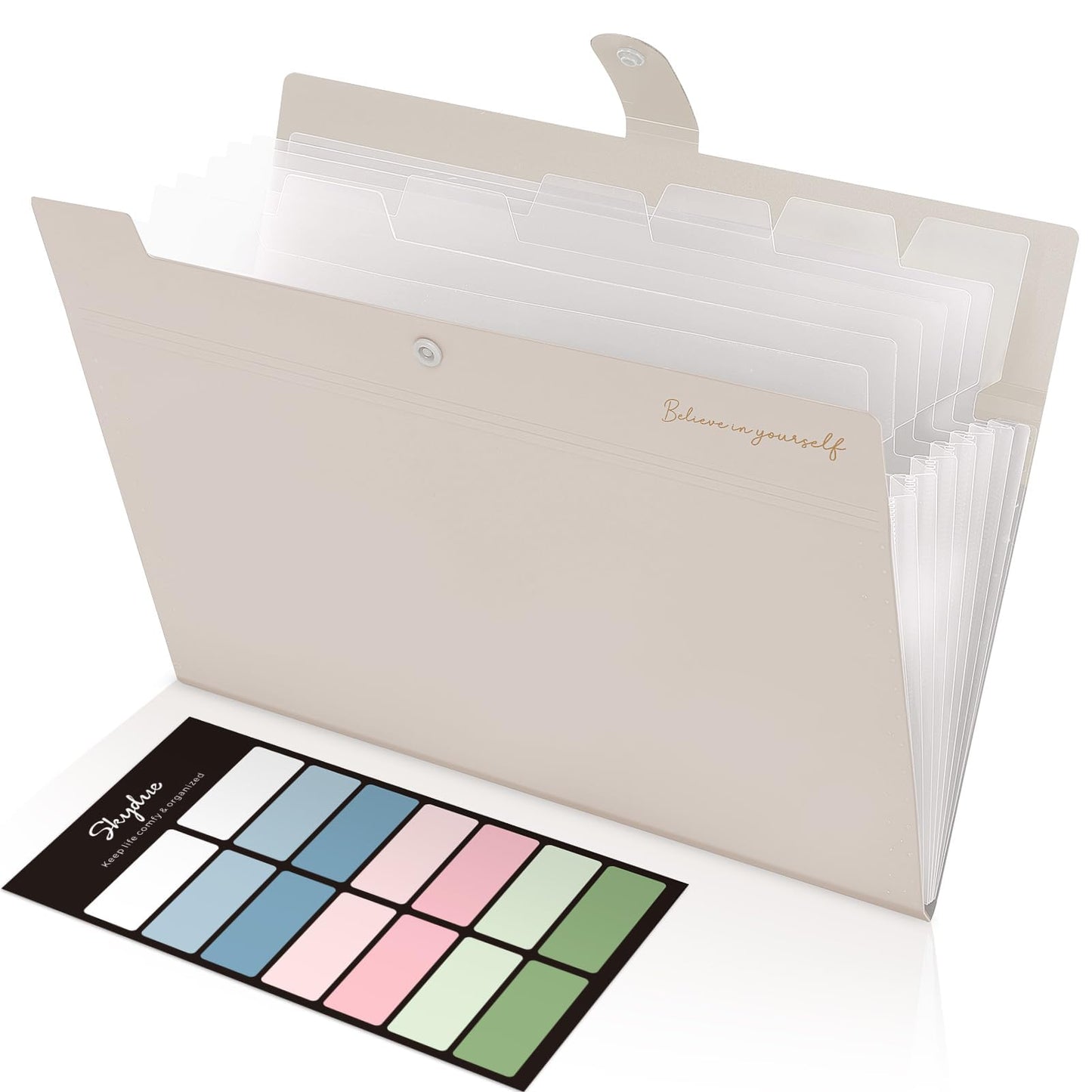 SKYDUE Expanding File Organizer with 8 Pockets, Accordion File Folders with Labels, Portable Document Paper Bill Receipt Organizer, Home College School Office Supplies, Letter Size,Light Green