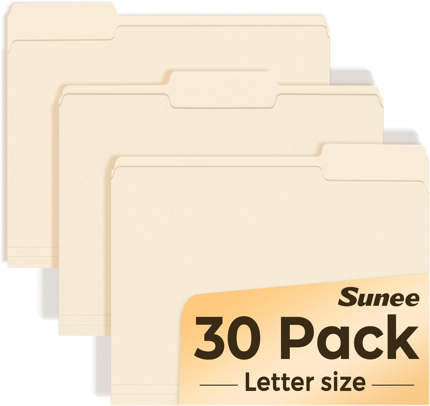 SUNEE File Folders, 30 Pack Manilla Folders 8.5 x 11, 1/3 Cut Tab for Easy Labeling and Organization, Durable Standard Paper for Home, Office, School Filing
