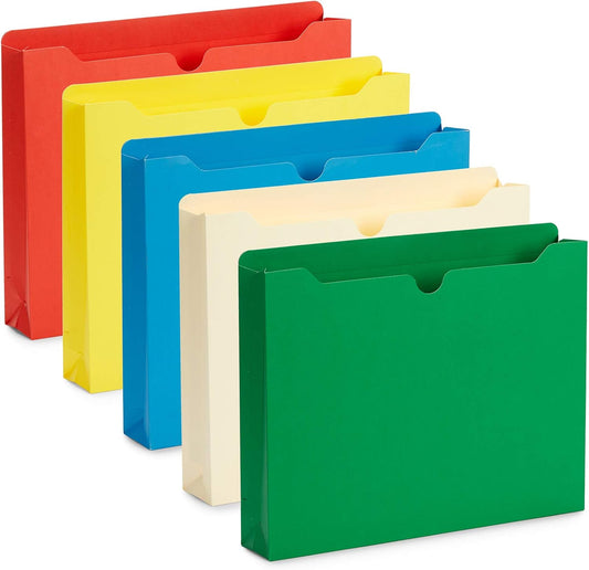 Blue Summit Supplies 25 Expandable File Folders, Letter Size, 2", Assorted | Expandable file jacket, reinforced straight cut tab, 2 in expansion pocket, for documents, invoices, and project filing