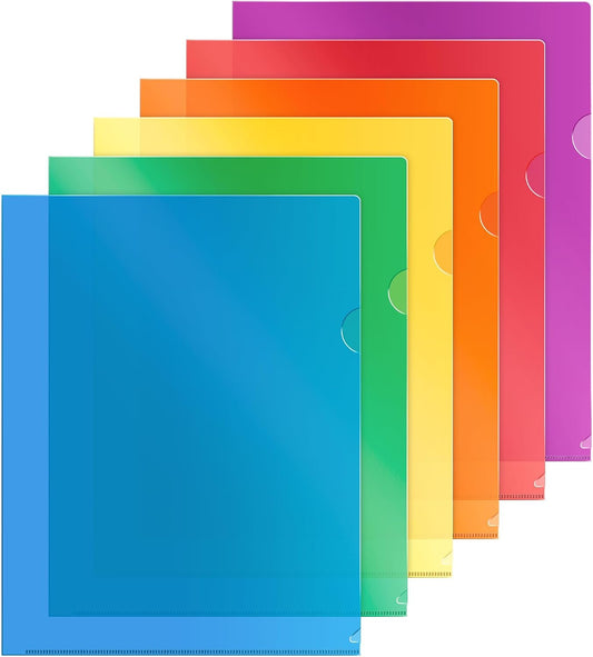 Dunwell Clear Plastic Folders for Documents (12 Pack, Assorted Colors) - Letter Size Plastic File Folder Sleeves 8.5x11 - Durable & Tear-Resistant Poly Document Folder Jackets for School Office & Home | Letter Size Poly File Jackets, Tear-Resistant Design