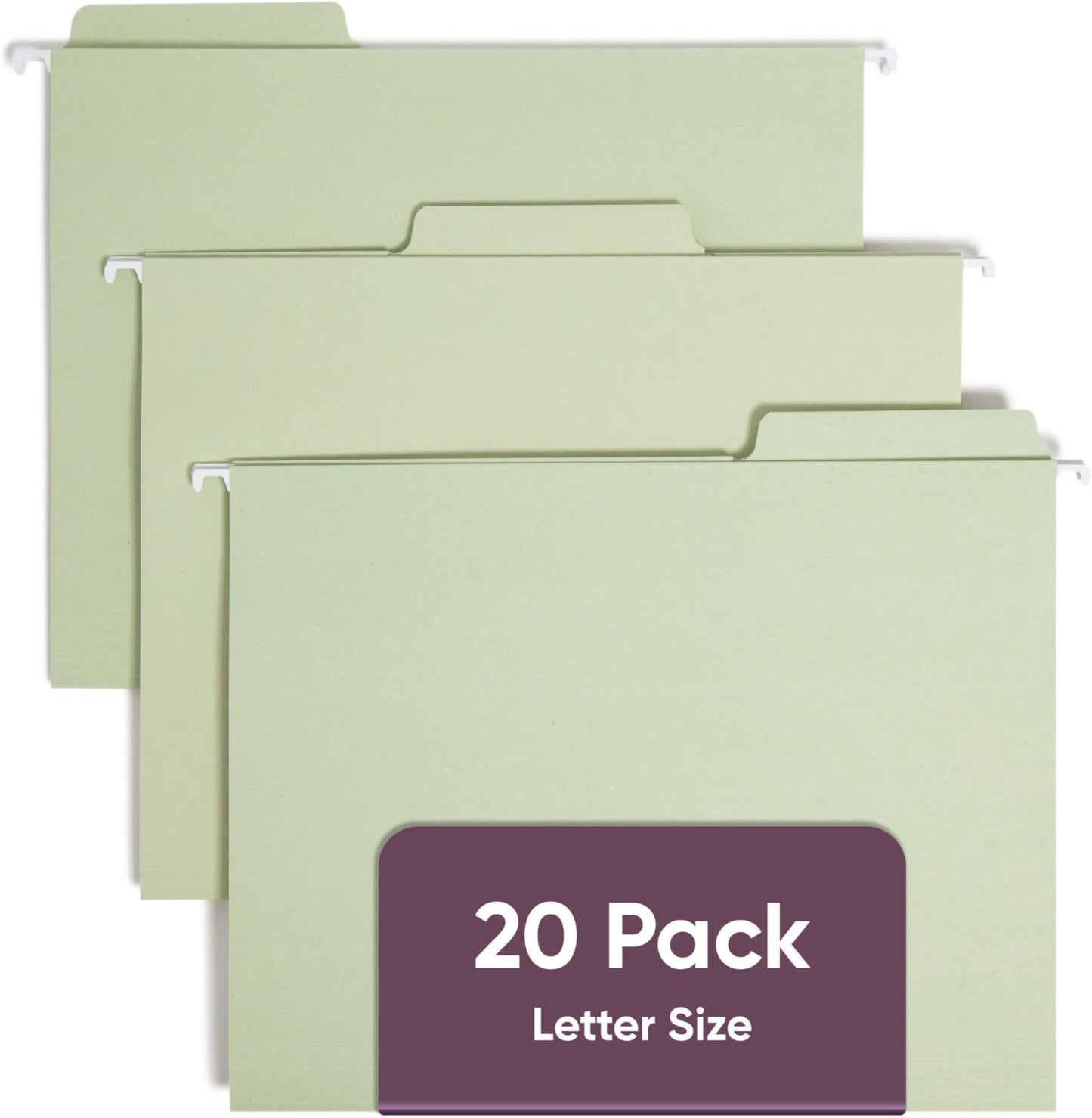 Smead FasTab Hanging File Folder, 1/3-Cut Built-in Tab, Letter Size, White, 20 per Box (64002)