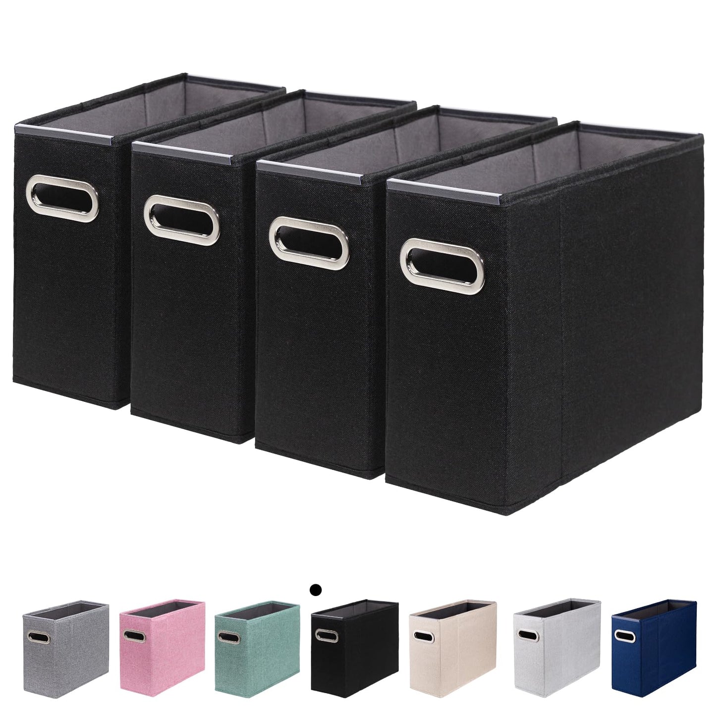 4 Packs Letter Size File Organizer, File Folders Organizer, Fabric Storage Box, Collapsible Paper Organizer with Metal Handle, Smooth PVC Rails, Only Box (Beige)