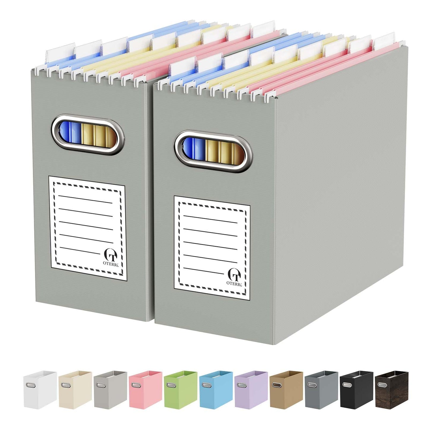 Portable Collapsible Cardboard File Box with Handle for Letter-Size | 4-Pack. Stainless Steel Handle. Label Stickers Included. Fits Letter Folders (Not Included). Home, Office, School, Dorm, Tax.
