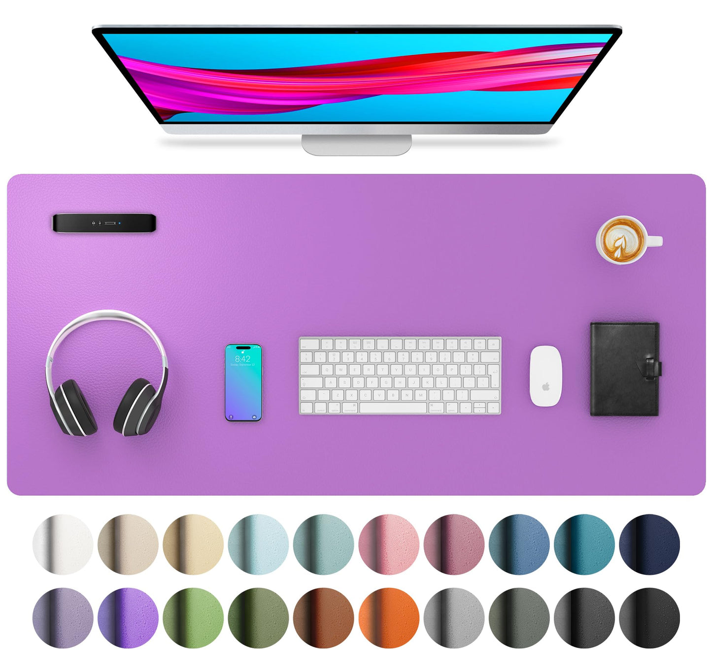 Aothia Leather Office Desk Pad Protector, Non-Slip PU Leather Desk Blotter, Waterproof Laptop Writing Mouse Pad for Office and Home, Black, 31.5" x 15.7"