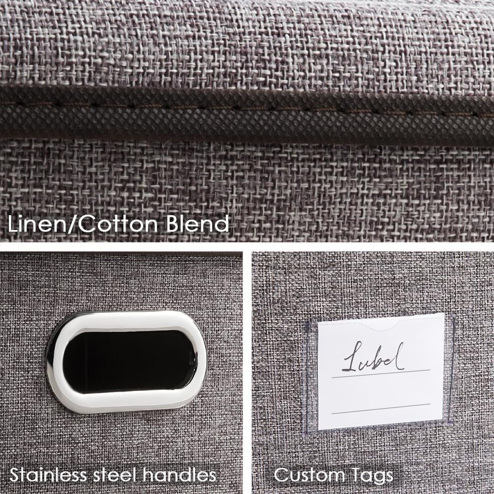 Large Collapsible Storage Bins with Lids [3-Pack] Linen/Cotton Blend Foldable Storage Boxes Organizer Containers Baskets Cube with Cover for Home Bedroom Closet Office Nursery(17.7x11.8x11.8)