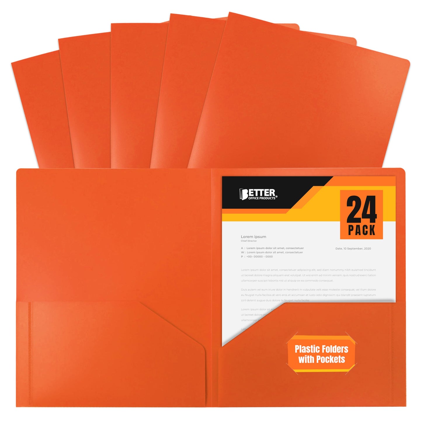 Better Office Products Heavyweight Plastic 2 Pocket Portfolio Folder, Letter Size Poly Folders 24 Pack (Black)