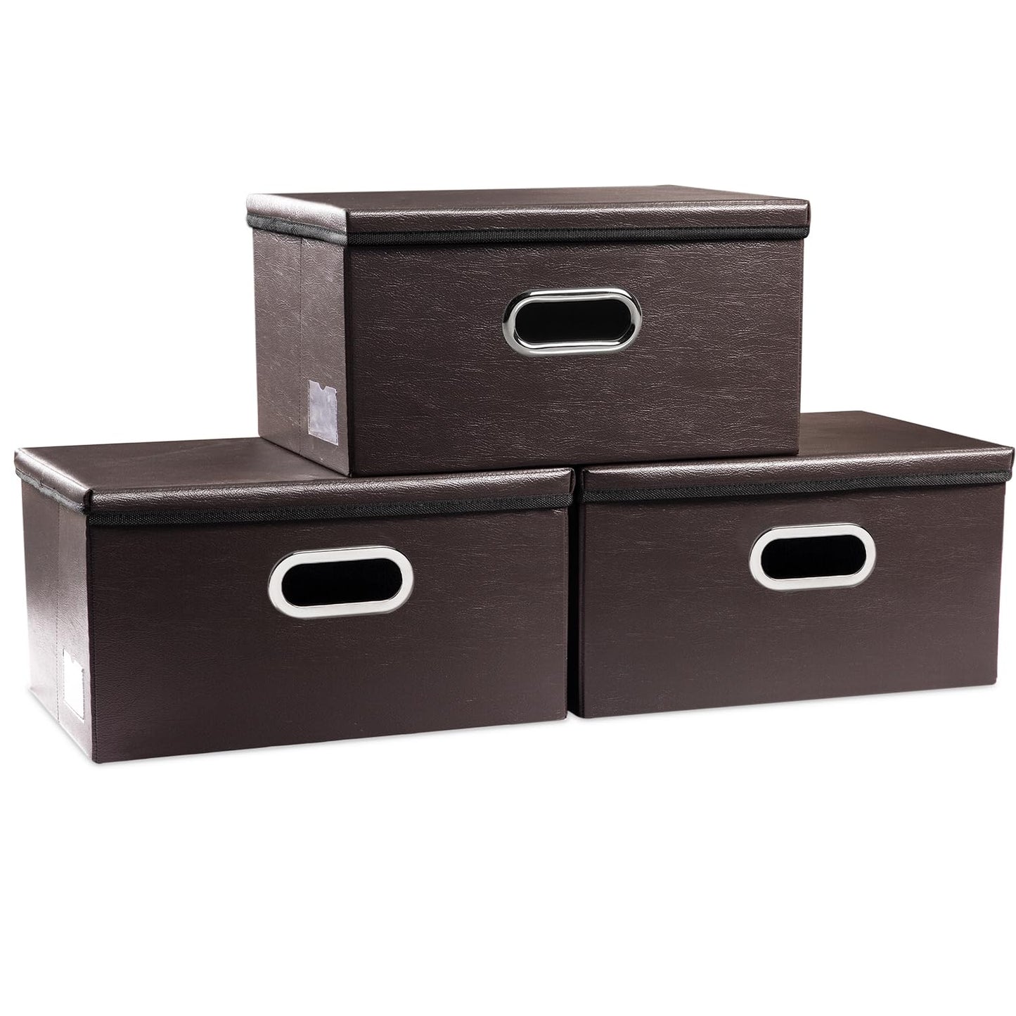PRANDOM Large Collapsible Storage Bin with Lid [1-Pack] Leather Fabric Foldable Storage Box Organizer Containes Basket Cube with Cover for Home Bedroom Closet Office Nursery Black (17.7x11.8x11.8)