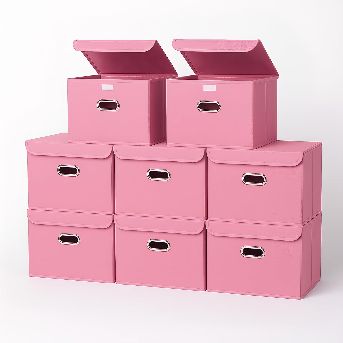 STOREONE Fabric Storage Cube Bins Foldable Organizer Container Collapsible Basket with Lids and Metal Handles, for Home, Bedroom, Closet (Black, 3 Pcs)