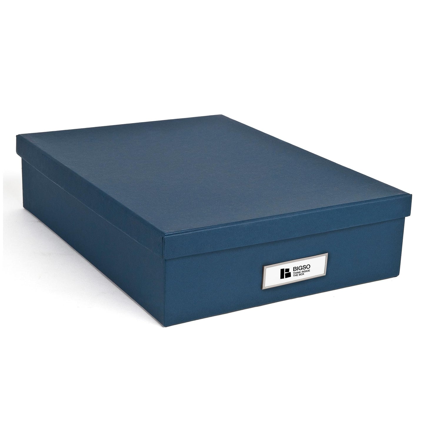 Bigso Oskar Fiberboard Label Frame Document Letter Box - File Organizer Box for Important Paperwork - Durable Document Storage with a Lid & Metal Label Window - 3.3 in x 10.2 in x 13.8 in - White
