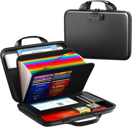 Fireproof Document Organizer with Lock, Rigid EVA File Box with 13-Pocket Accordion Folder for Important Documents & Tablets under 11", Lightweight Safe Storage for Home, Office & Travel (Small Size)