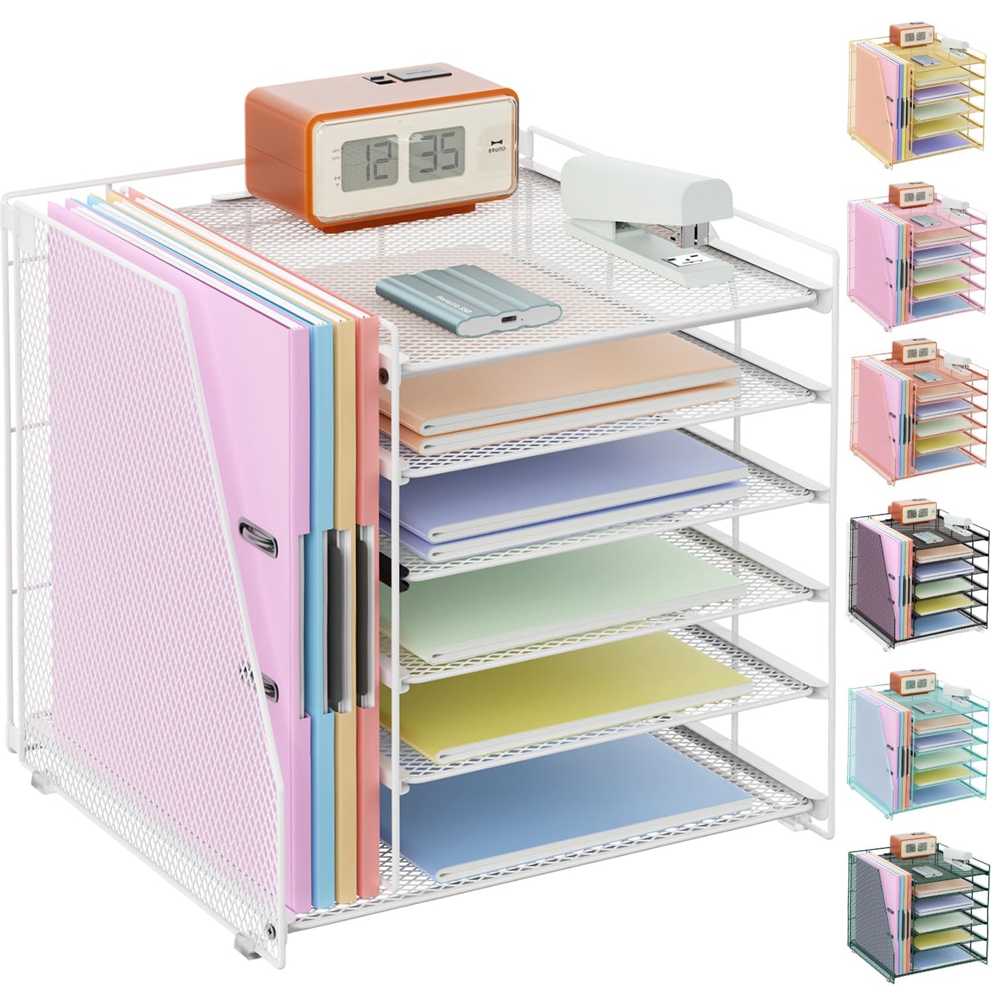 gianotter 4-Tier Paper Organizer With Magazine Holder | Desk Organizers and Accessories, File Organizer for Office Supplies Storag (Black, 4-Tier)