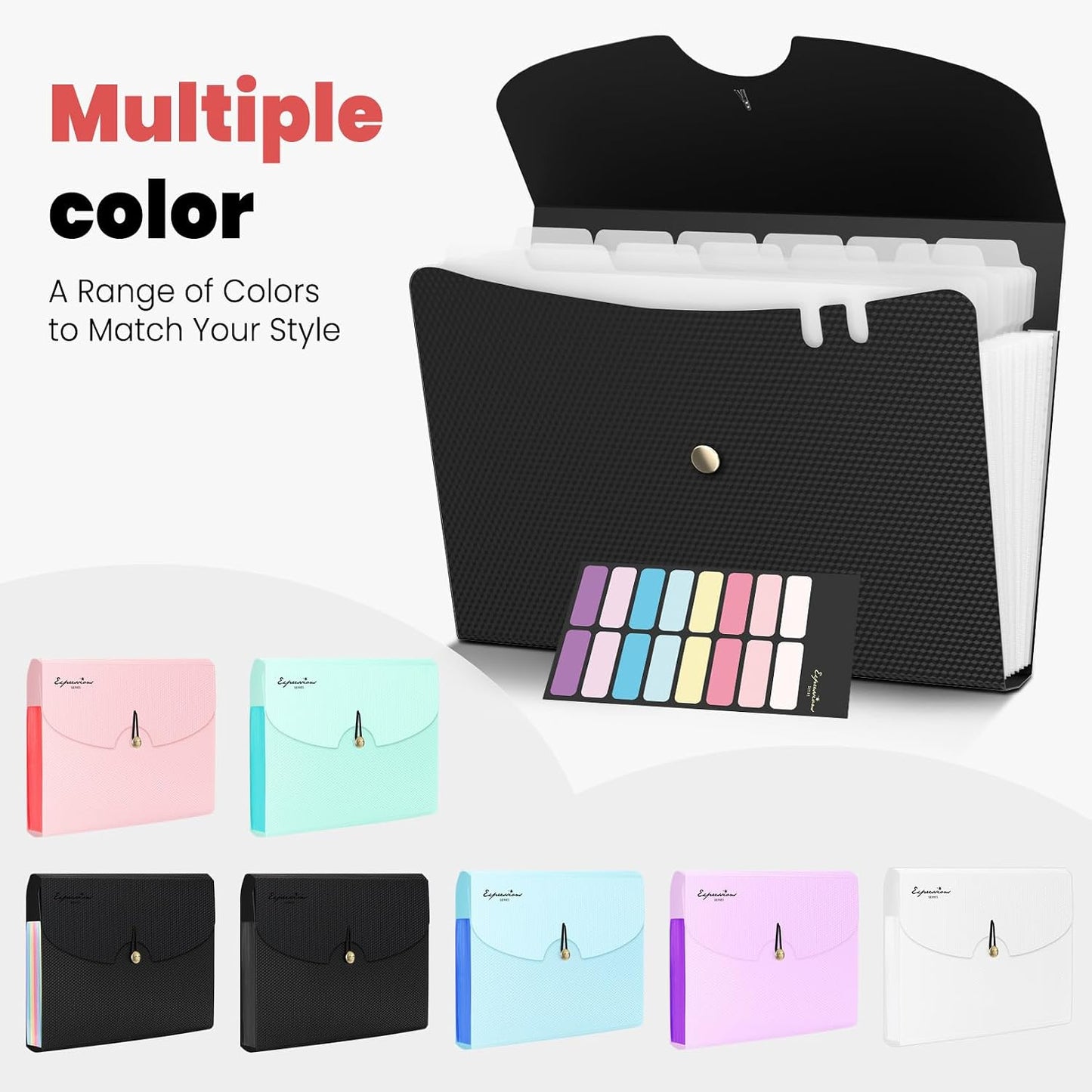 Sooez Expanding File Folders, 13 Pocket Accordion File Organizer, Letter/A4 | Monthly Expandable File Folder for Documents with Labels, Portable Bill Receipt Organizer for School Office Supplies