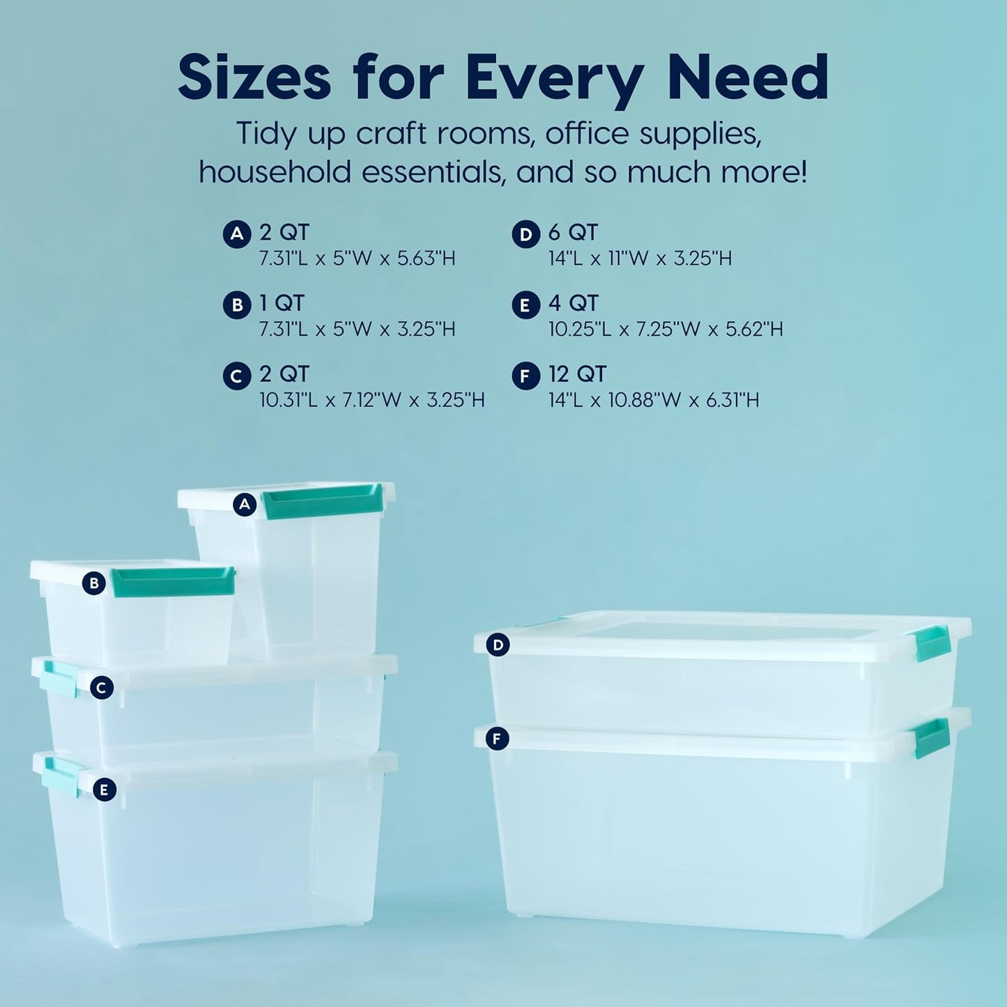 IRIS USA Storage Bins with Lids |Made in USA| 12 Qt - (4-Pack) - Clear | Sensory Craft Organizers, Plastic Clip Box Totes, Flat Containers for Organizing Paper, Office, Art & Study Supplies