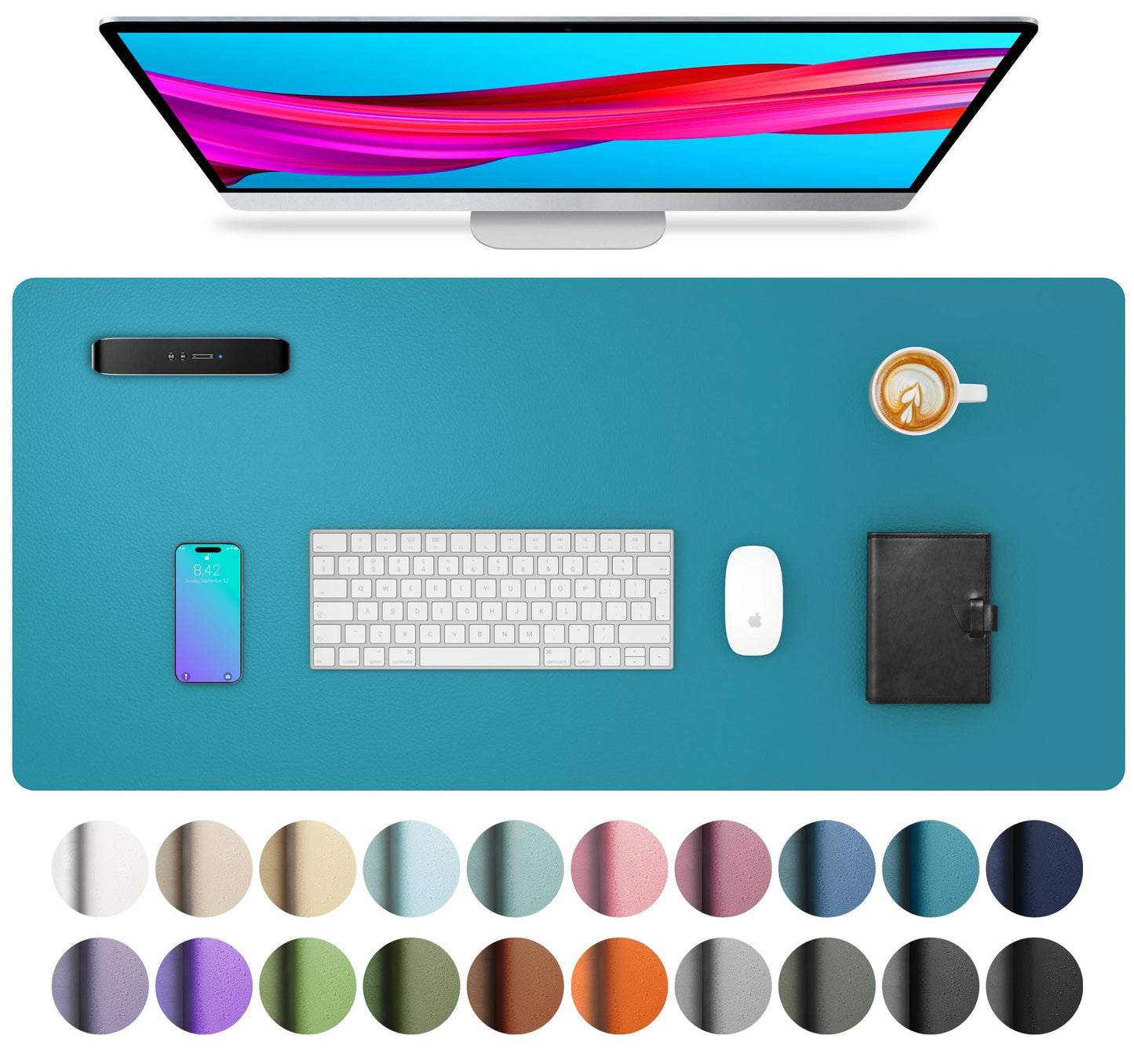 Aothia Leather Office Desk Pad Protector, Non-Slip PU Leather Desk Blotter, Waterproof Laptop Writing Mouse Pad for Office and Home, Black, 31.5" x 15.7"
