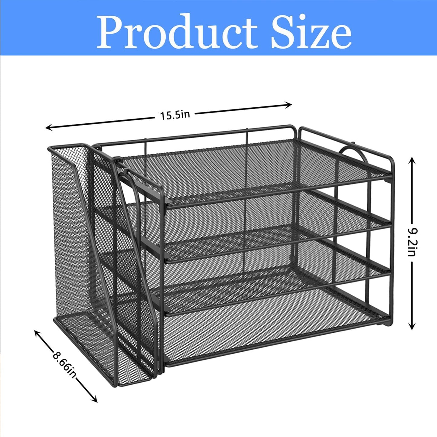 gianotter 4-Tier Paper Organizer With Magazine Holder | Desk Organizers and Accessories, File Organizer for Office Supplies Storag (Black, 4-Tier)