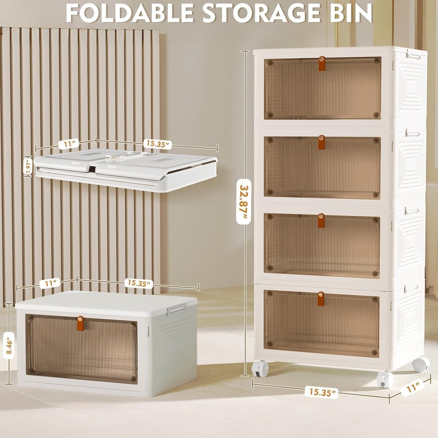 YFXCVSL 4 Tier Plastic Storage Bins with Lid 23QT, Stackable Storage Bins | Plastic Storage Bins with Wheels, Folding Storage Boxes, Organizers and Storage for Living Room,Office,Dorm