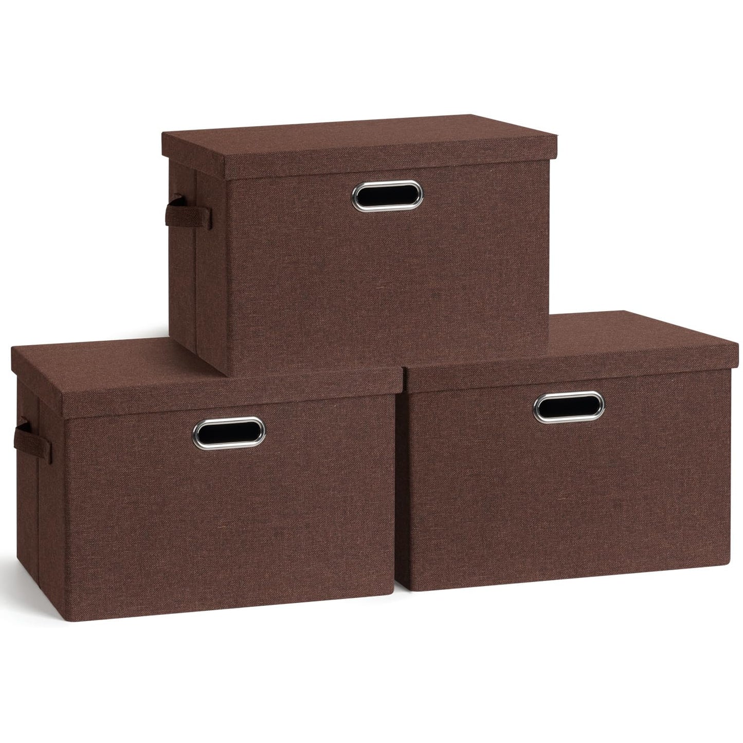 Graciadeco Large Quart Collapsible Stackable Storage Bins with Lids, 3 Packs Beige Linen Fabric Closet Boxes with Lids, Storage Cube Baskets Container Organizers for Bedroom Office(16.6 x 11.7 x 10.8) | 36 Quart 3 Pack Beige Collapsible Stackable Linen Fa