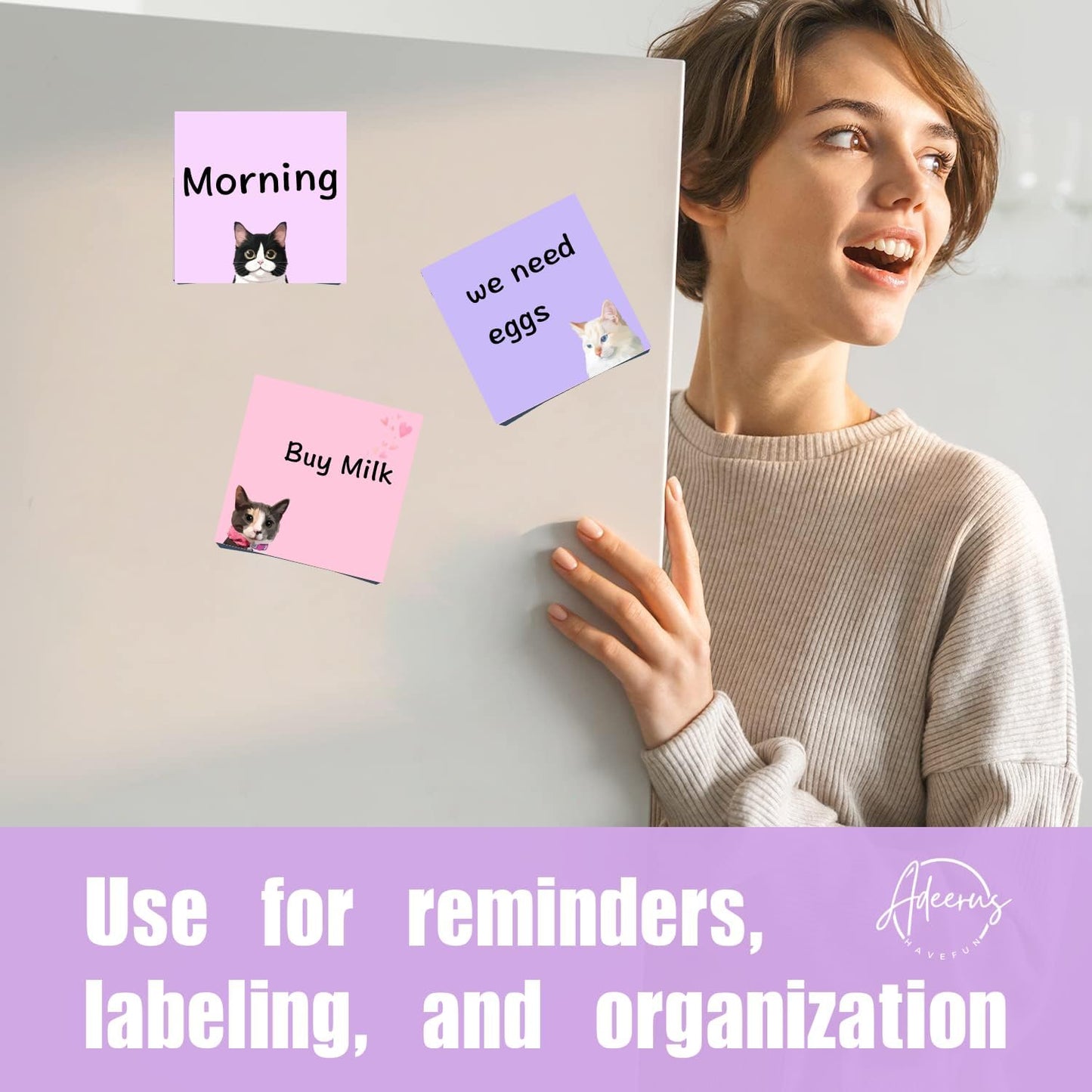 9 Pads Cute Sticky Notes Set, 3" x 3" Black Cat Self Stick Notepads, Funny Sticky Notes Set, Cat Stationery, Kawaii Adhesive Memo Pads, Cat Lover Gifts, Office Decor Desk Accessories, School Supplies