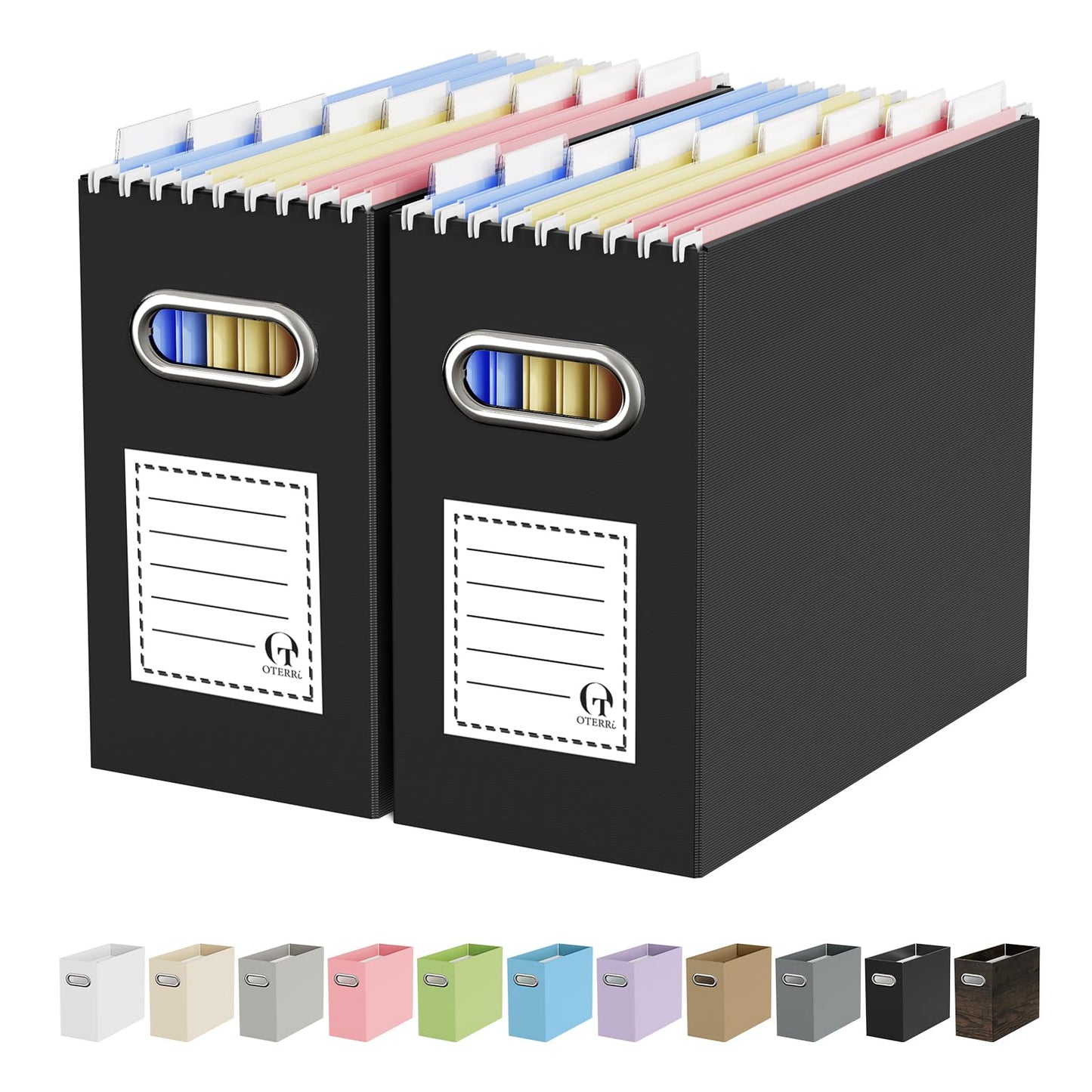 Portable Collapsible Cardboard File Box with Handle for Letter-Size | 4-Pack. Stainless Steel Handle. Label Stickers Included. Fits Letter Folders (Not Included). Home, Office, School, Dorm, Tax.