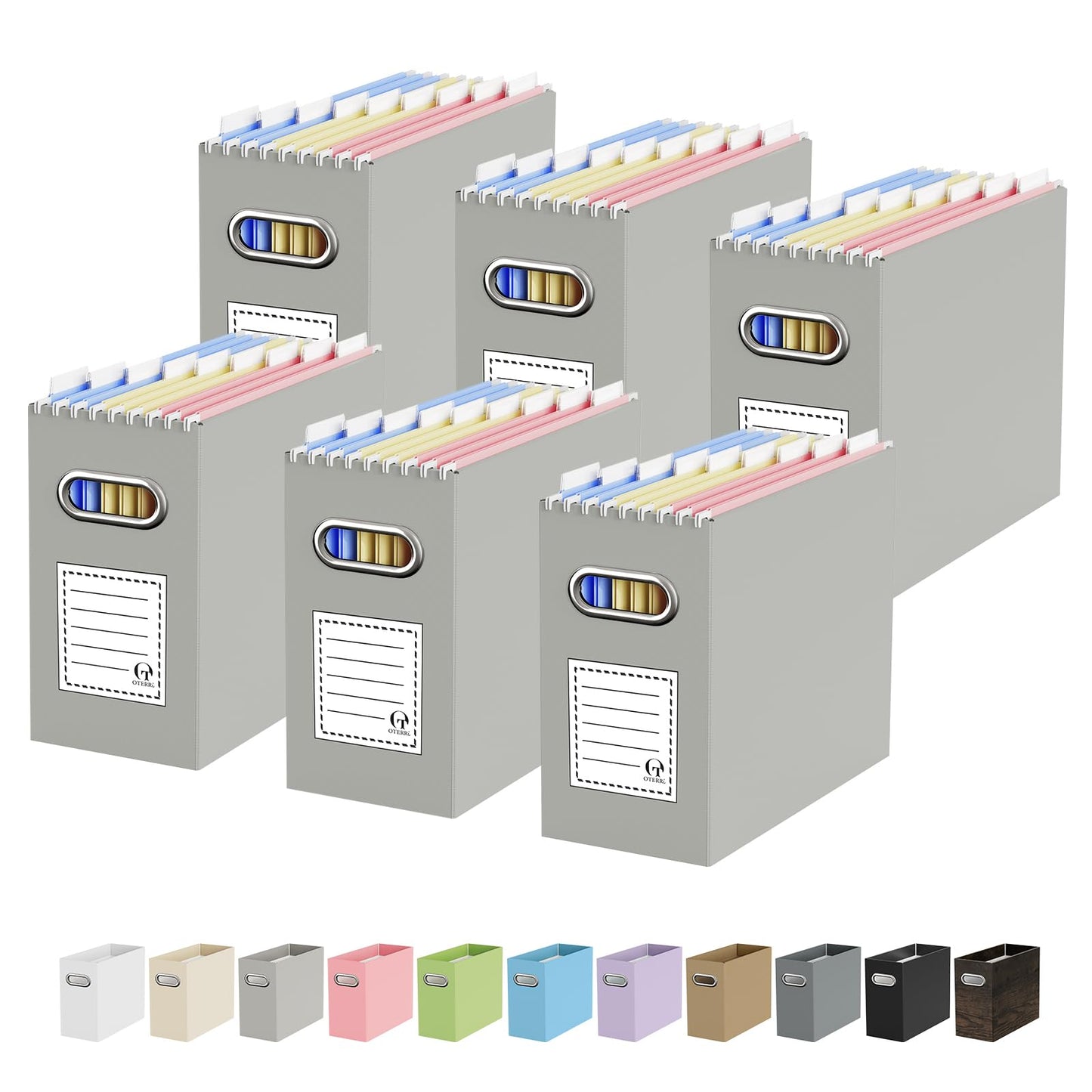 Portable Collapsible Cardboard File Box with Handle for Letter-Size | 4-Pack. Stainless Steel Handle. Label Stickers Included. Fits Letter Folders (Not Included). Home, Office, School, Dorm, Tax.