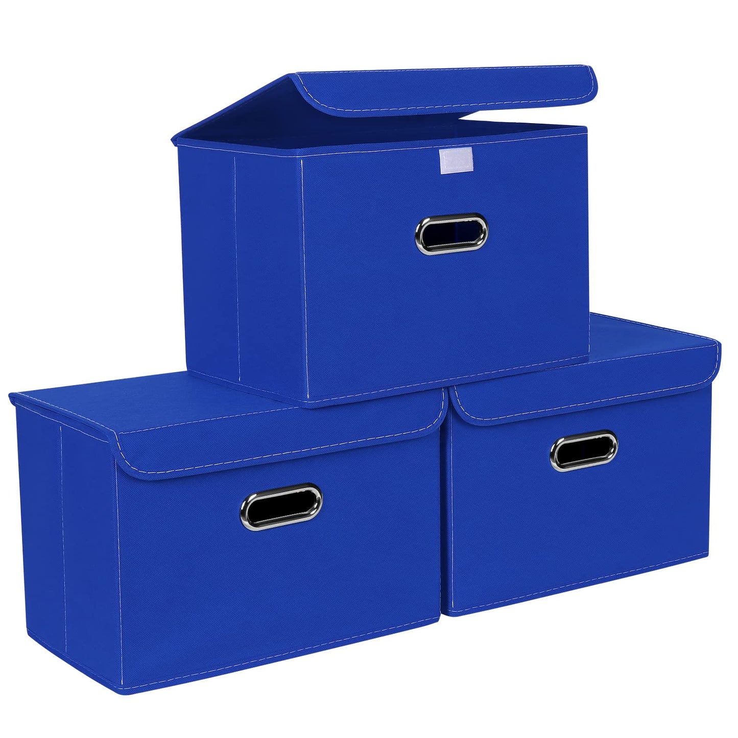 STOREONE Fabric Storage Cube Bins Foldable Organizer Container Collapsible Basket with Lids and Metal Handles, for Home, Bedroom, Closet (Black, 3 Pcs)