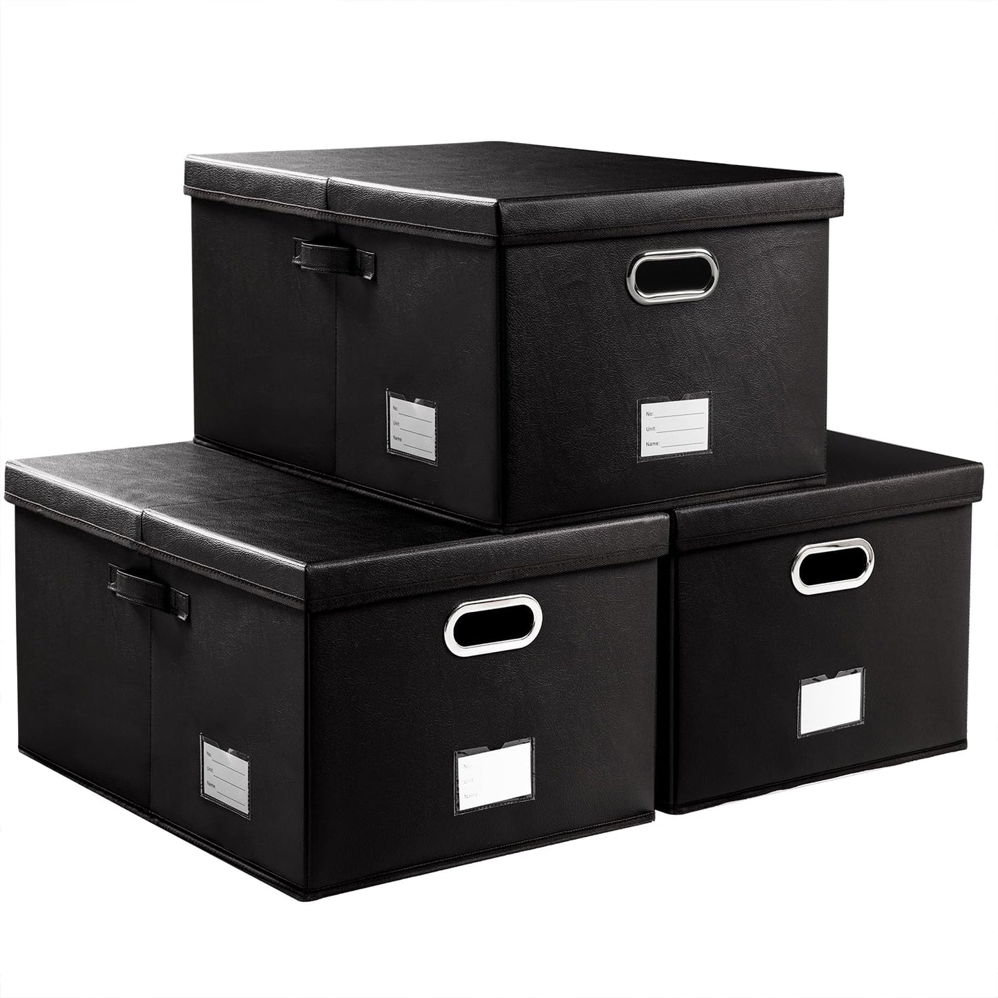 PRANDOM Large Collapsible Storage Bin with Lid [1-Pack] Leather Fabric Foldable Storage Box Organizer Containes Basket Cube with Cover for Home Bedroom Closet Office Nursery Black (17.7x11.8x11.8)