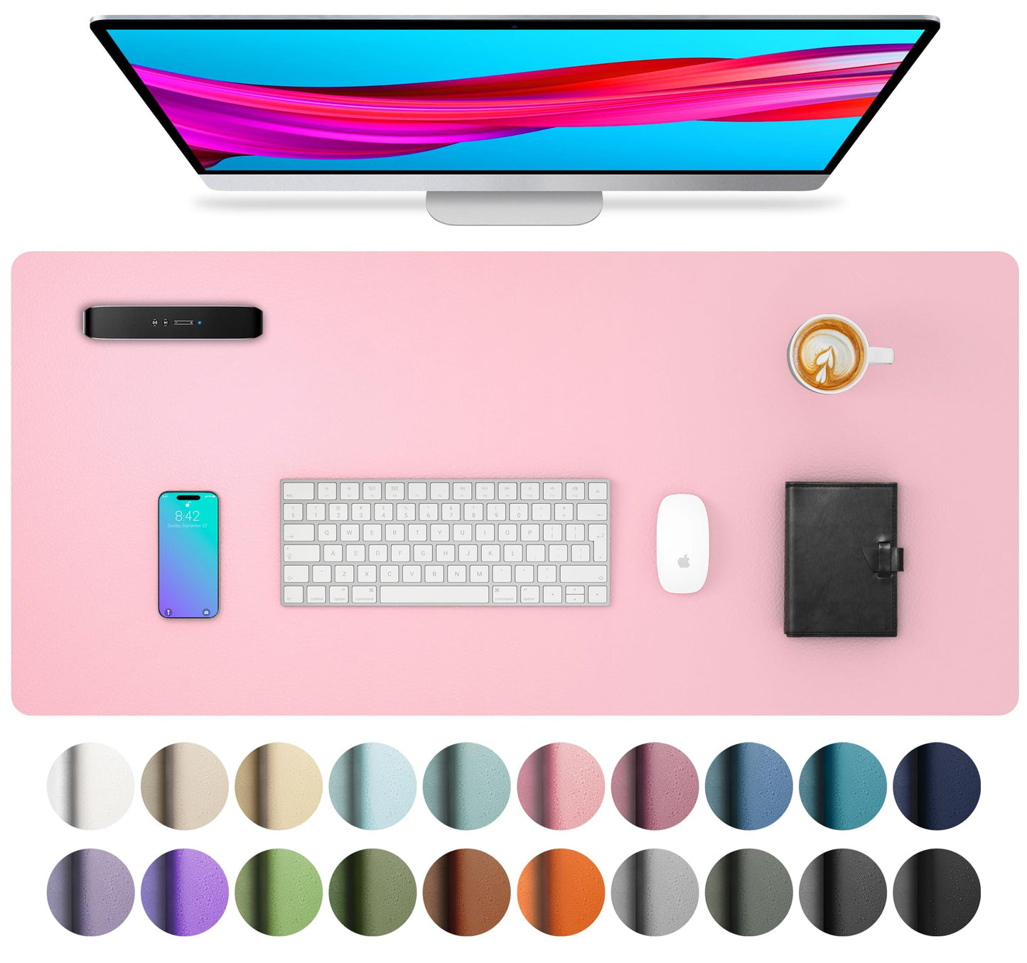 Aothia Leather Office Desk Pad Protector, Non-Slip PU Leather Desk Blotter, Waterproof Laptop Writing Mouse Pad for Office and Home, Black, 31.5" x 15.7"