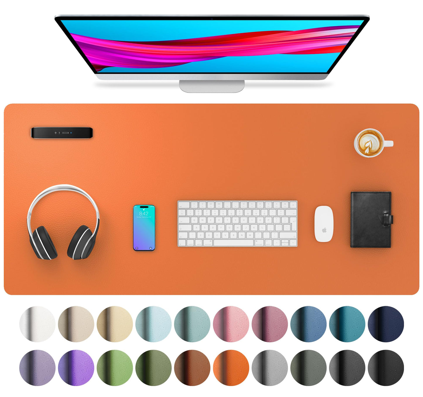 Aothia Leather Office Desk Pad Protector, Non-Slip PU Leather Desk Blotter, Waterproof Laptop Writing Mouse Pad for Office and Home, Black, 31.5" x 15.7"