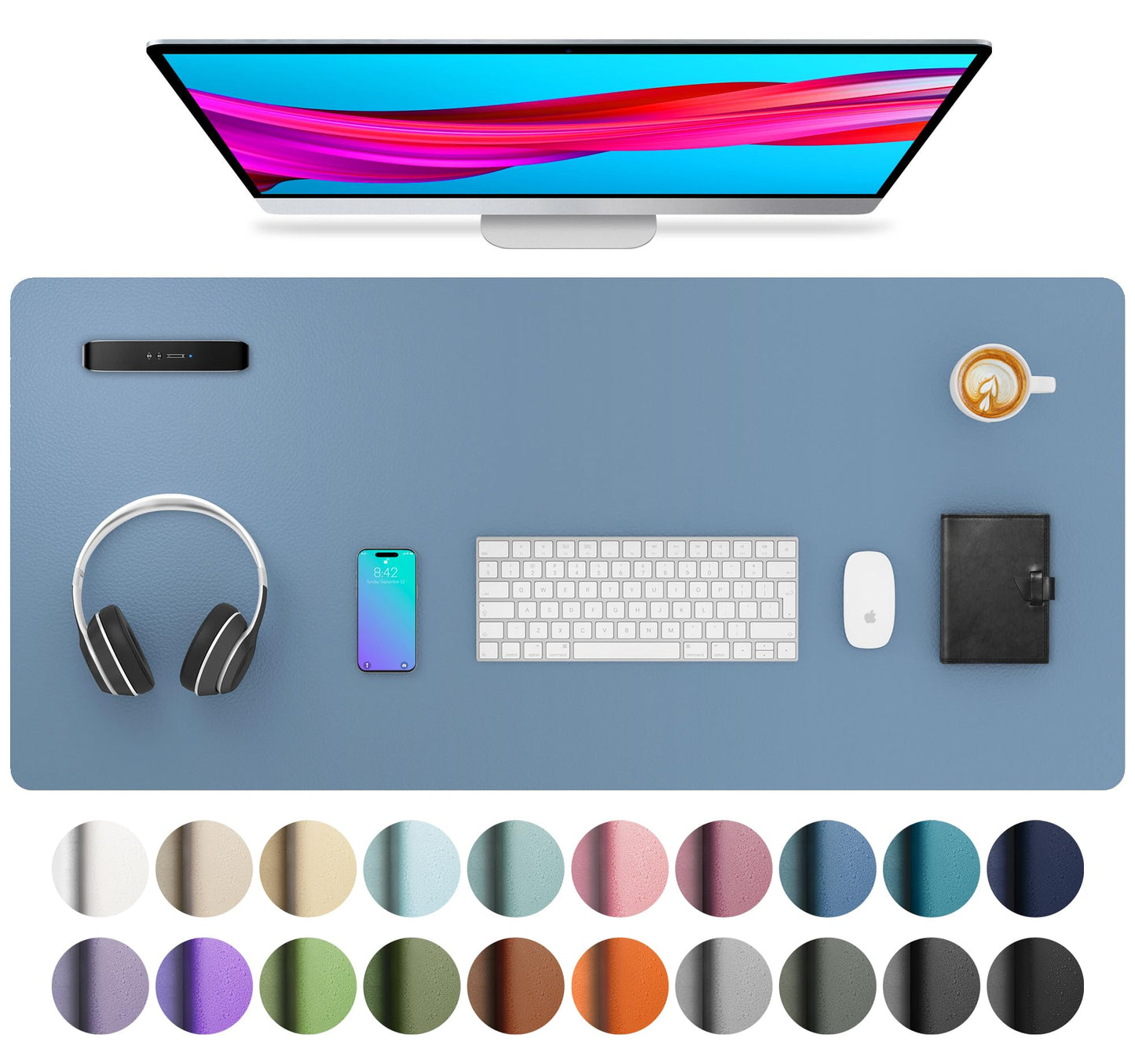 Aothia Leather Office Desk Pad Protector, Non-Slip PU Leather Desk Blotter, Waterproof Laptop Writing Mouse Pad for Office and Home, Black, 31.5" x 15.7"